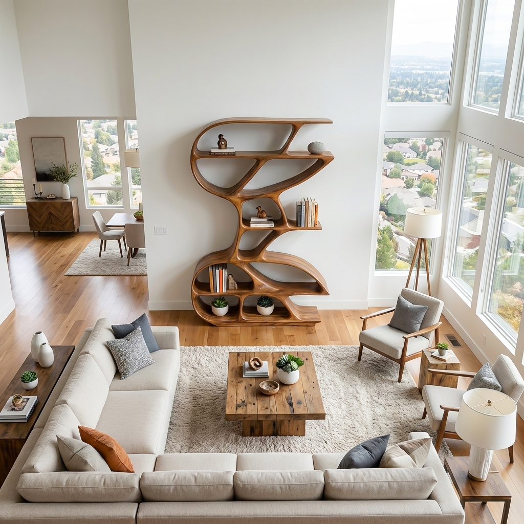 Wooden Bookshelf Unique Sculptural Design For Modern Living Room RTTHTTBS141