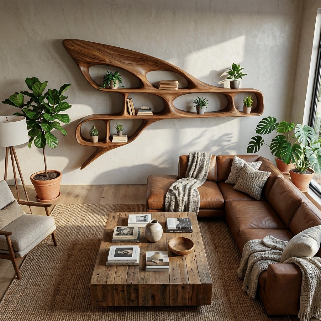 Organic Wooden Wall Bookshelf For Luxury Interior RTTHTTBS146