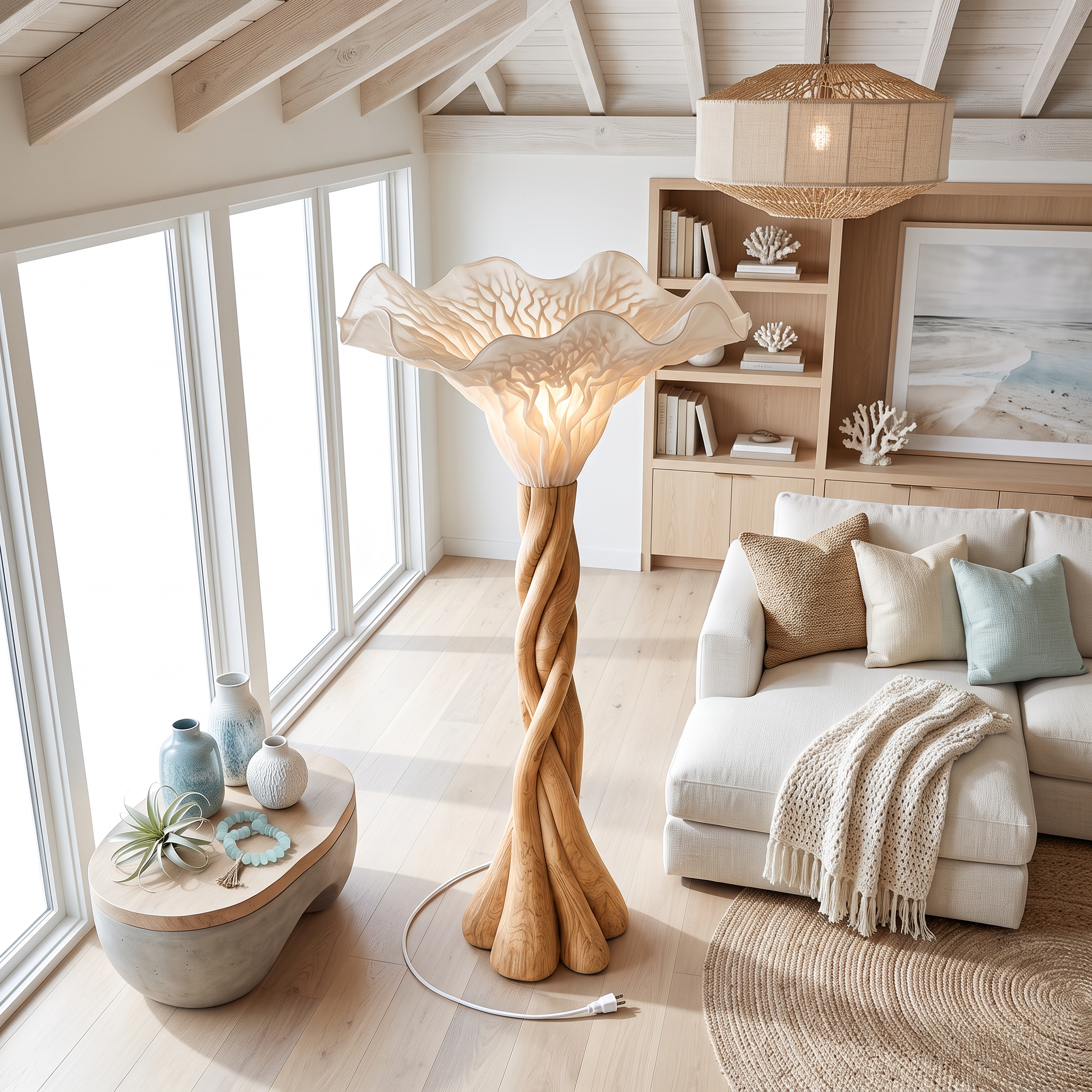 Modern Organic Wooden Mushroom Floor Lamp For Bedroom SINLSAFLP142