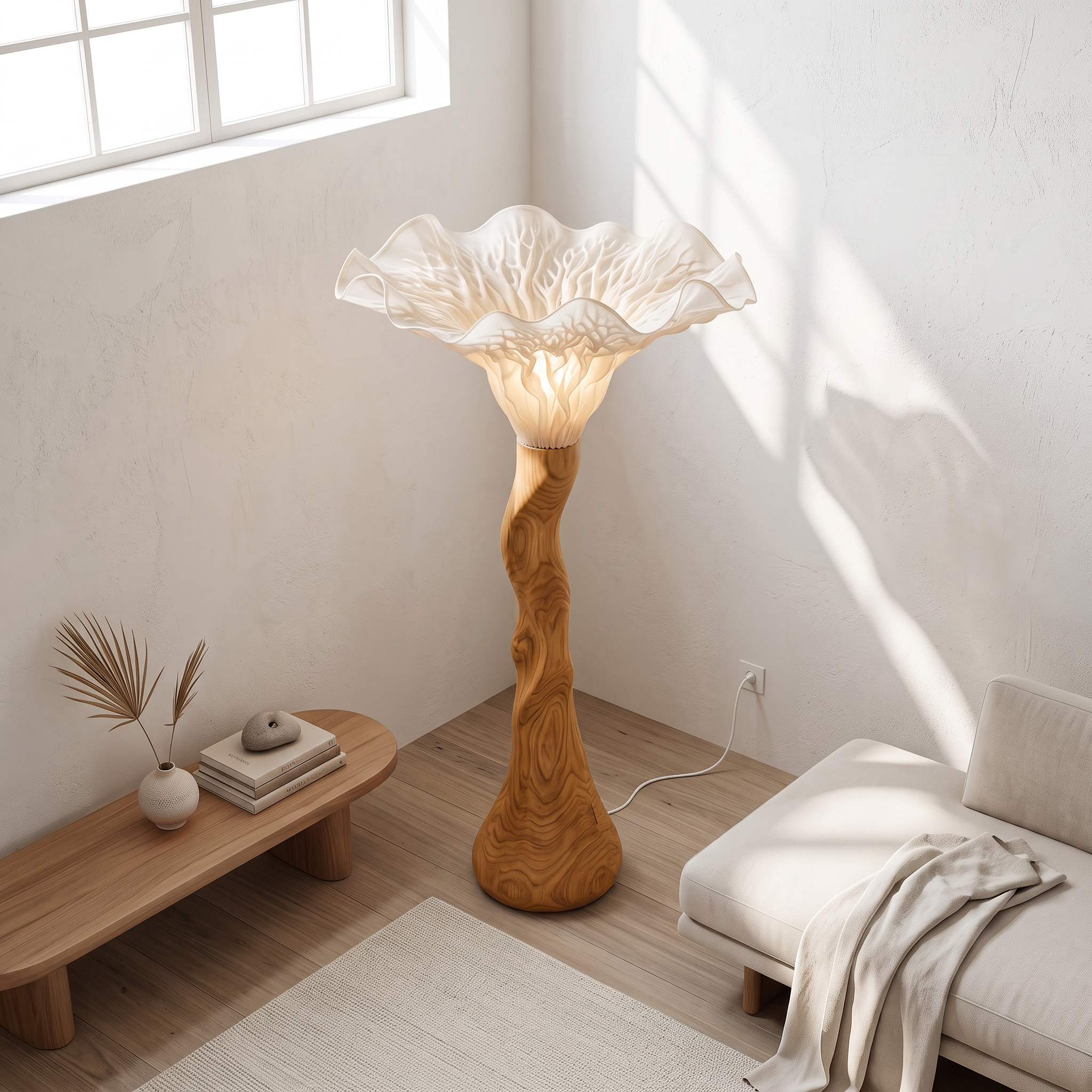 Farmhouse Sculptural Wooden Mushroom Floor Lamp For Bedroom SINLSAFLP143