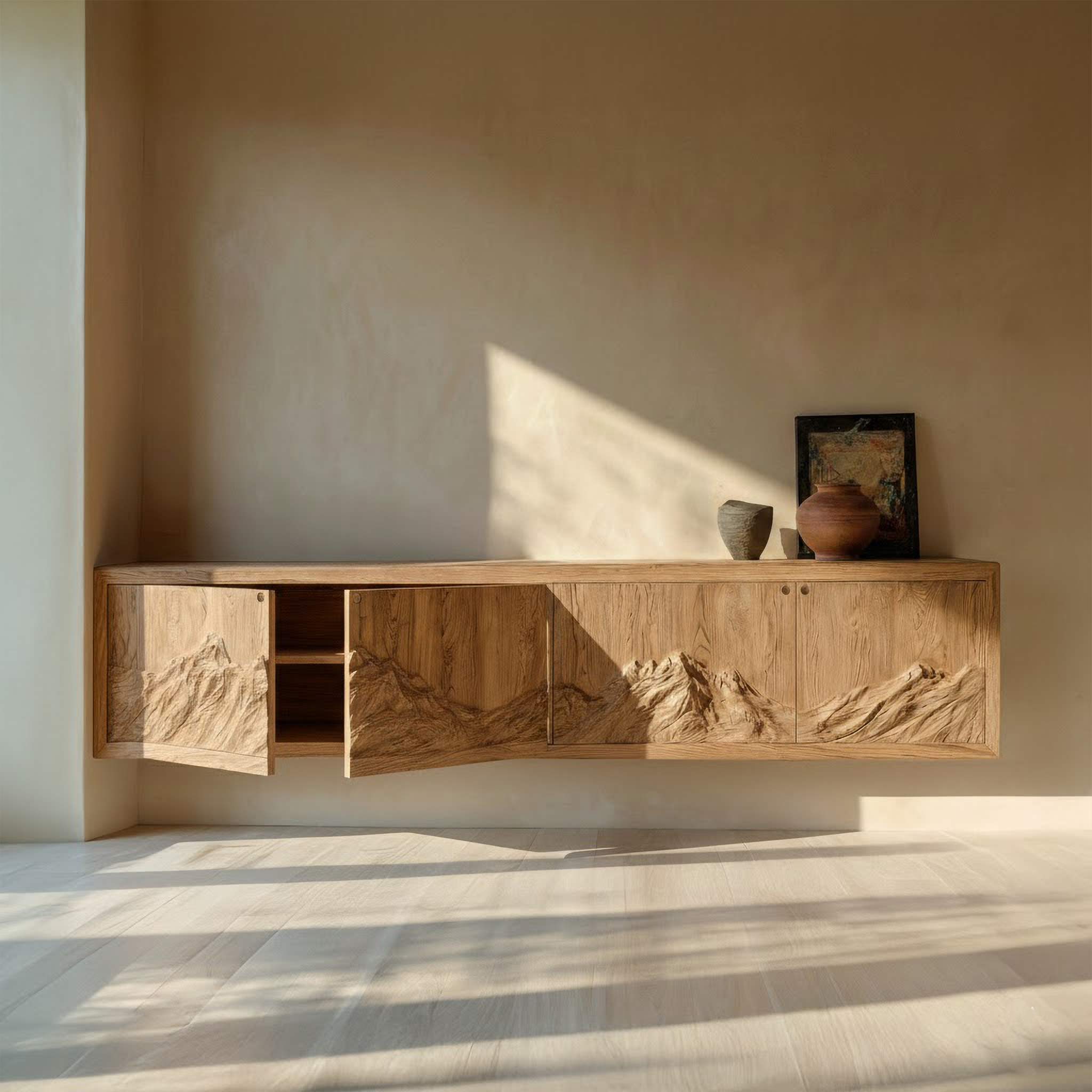 Rustic Mountain Carved Sideboard Console For Living Room SINLSASC465