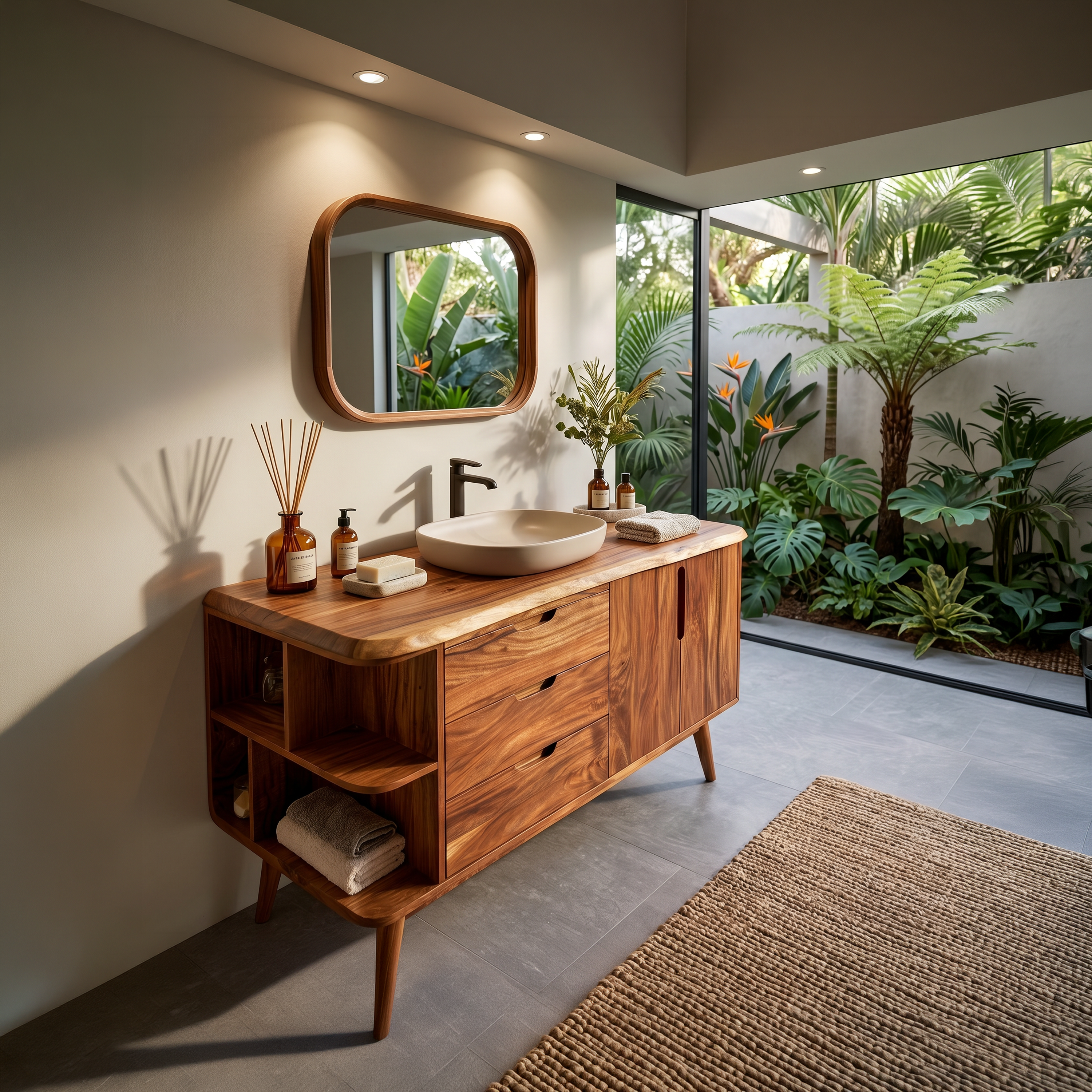 Resort Style Wood Double Vanity For Villa Bathroom SILDTTRBRV158