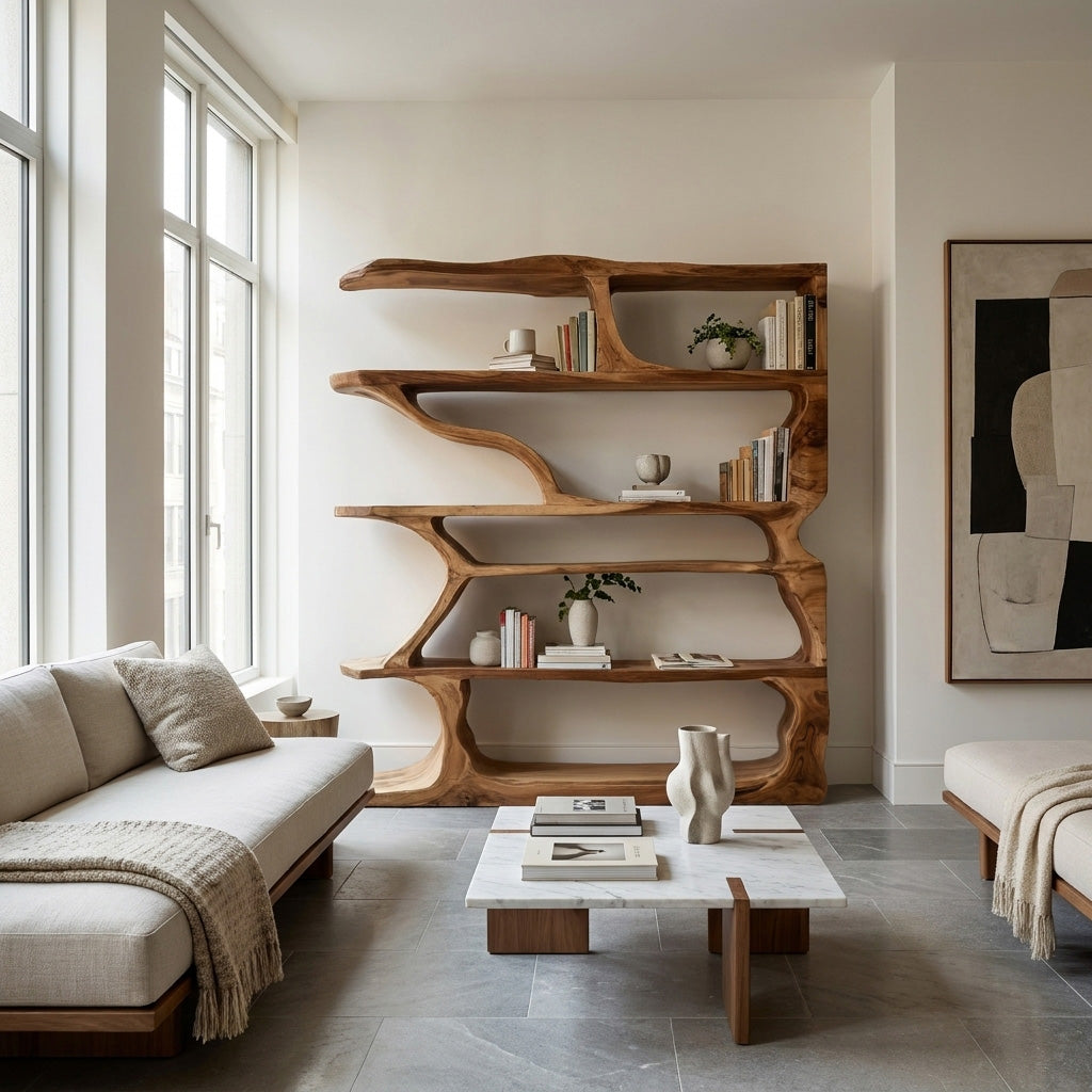 Contemporary Artistic Wooden Bookshelf For Living Room Storage RTTHHNBS179