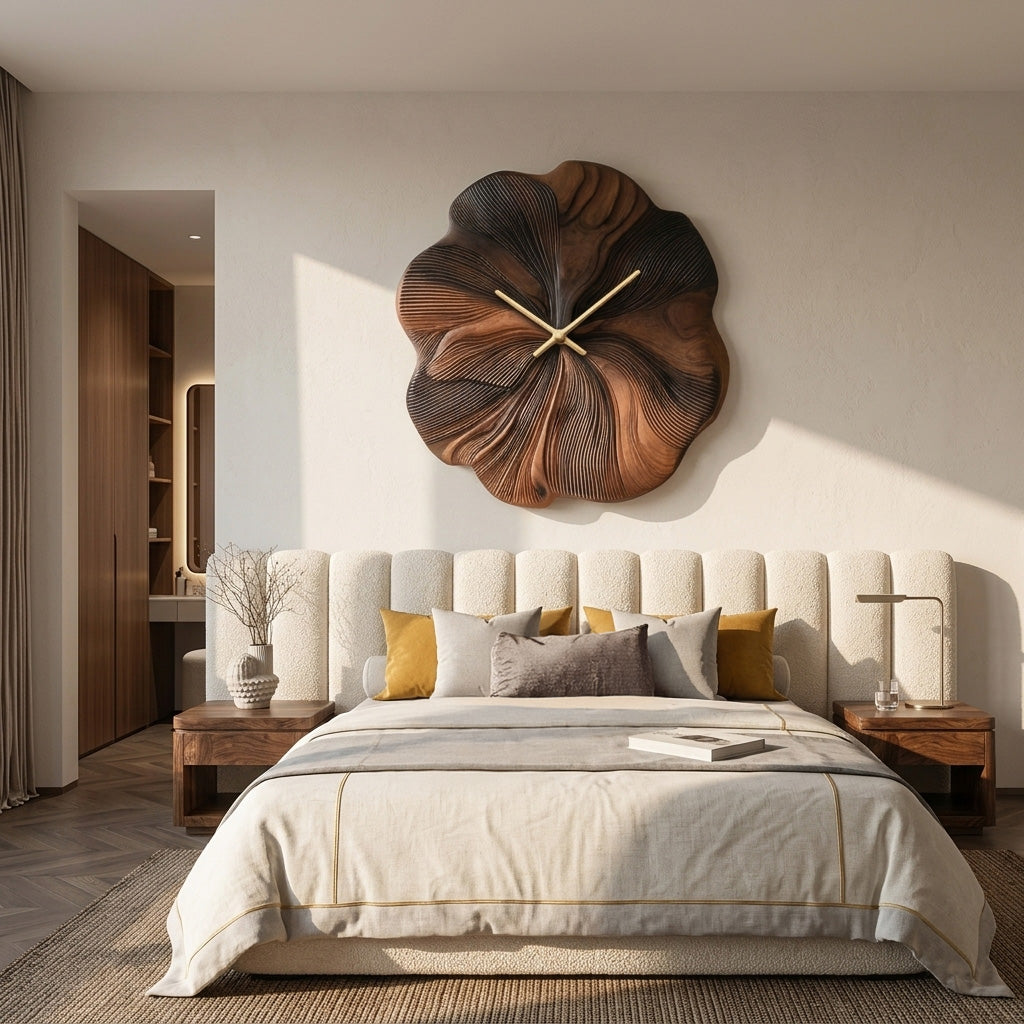 Contemporary Floral Wooden Wall Clock Decor For Living Room RTTHHNWAC021