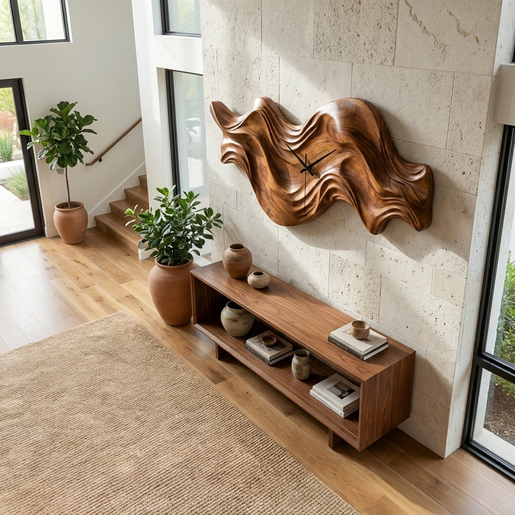 Modern Wooden Clock Organic Wave Design For Cozy Bedroom Space RTTHTTWAC015