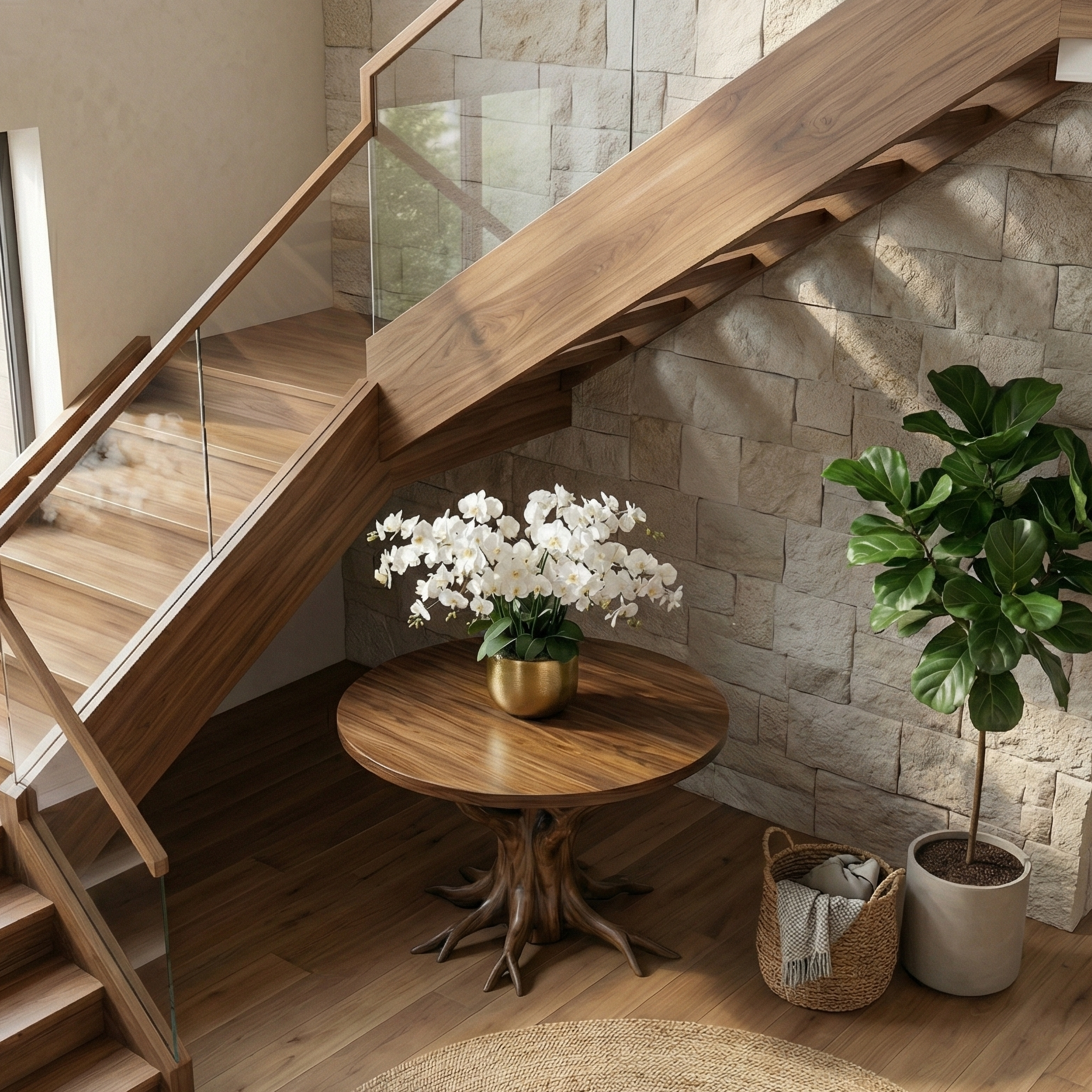 Rustic Pedestal Foyer Table For Entryway And Living Room SINLSAFT019