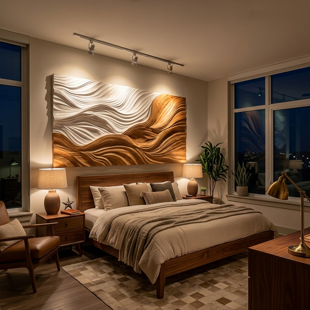 Modern Wooden Wall Art With Carved Wave For Home Decor RTTHTTWA126