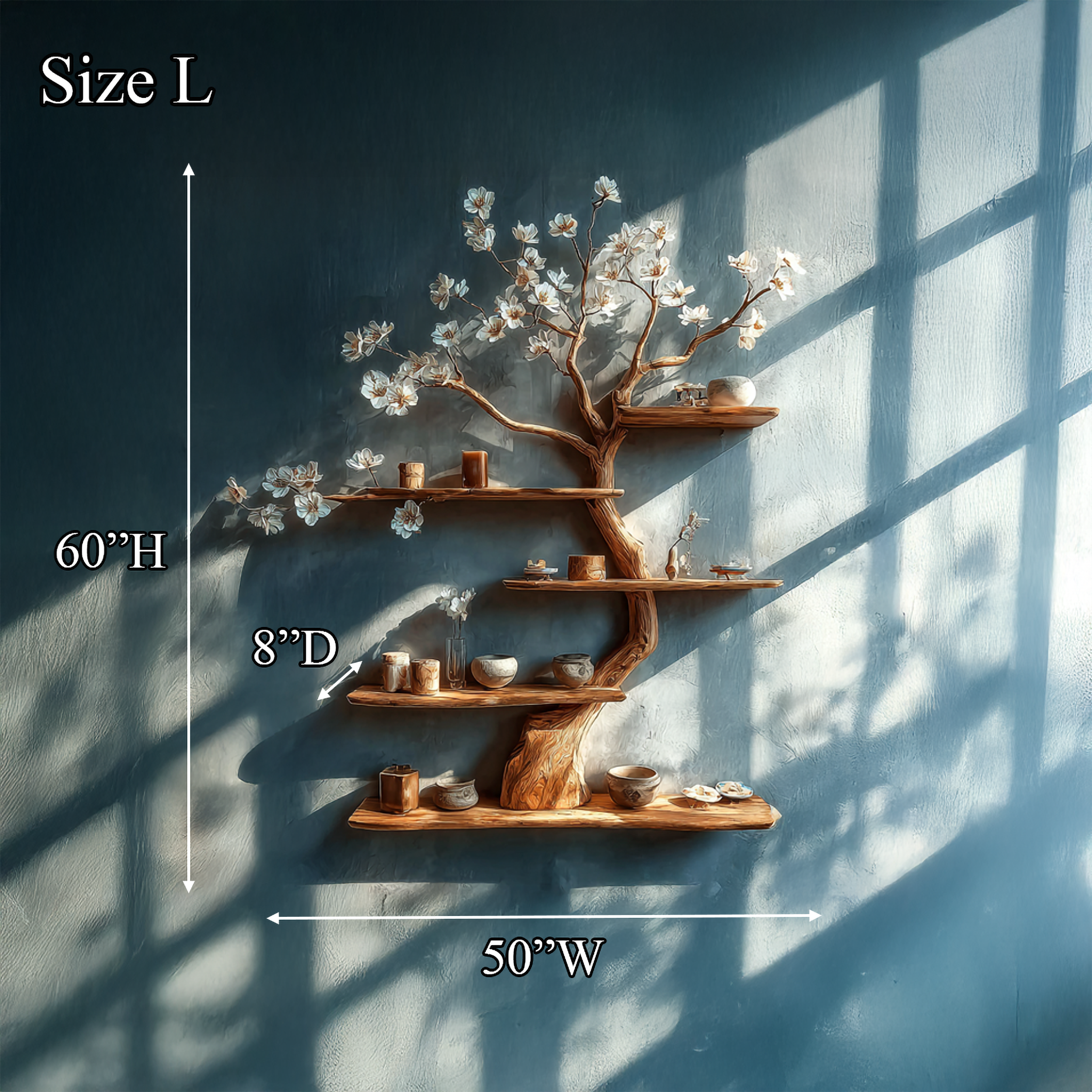 Rustic Wooden Tree Shelf Solid Wood Wall Accent Home Decor SINLSATBS077