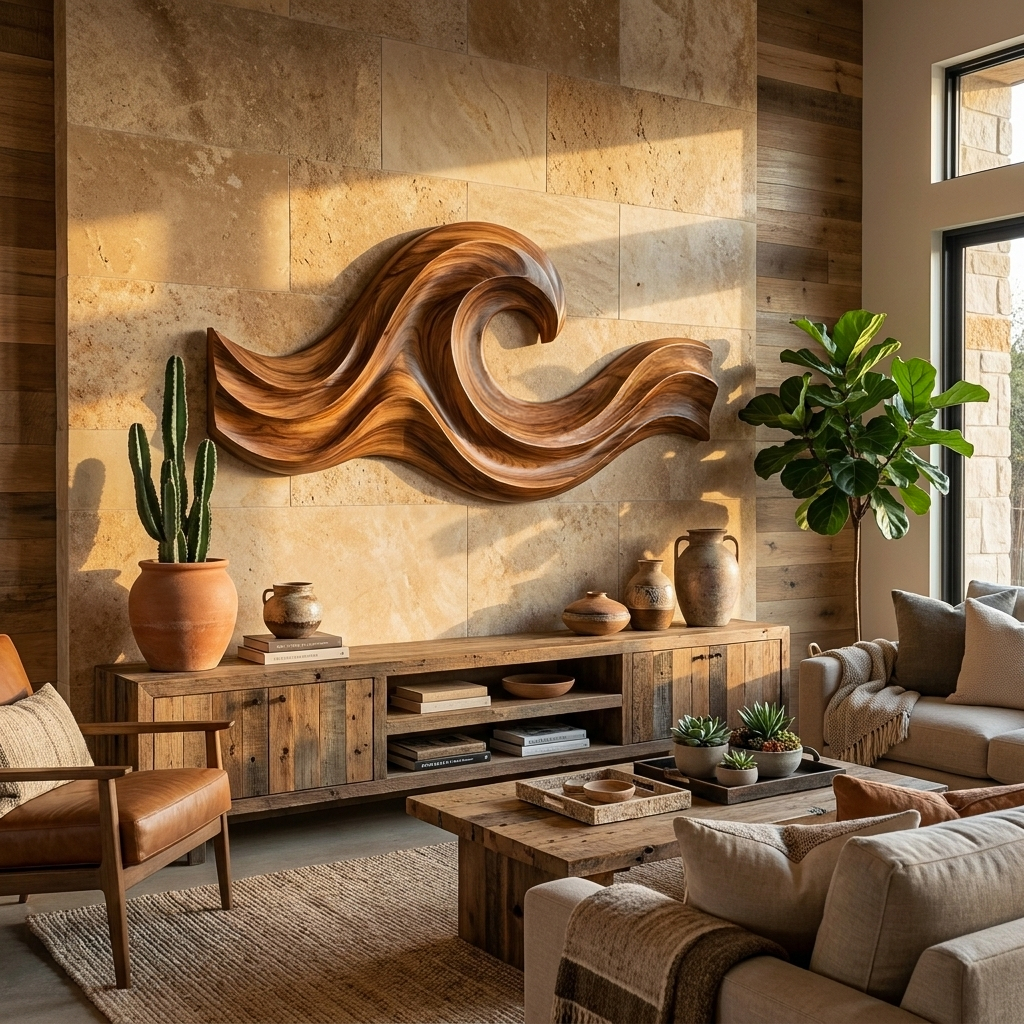 Wave Inspired Wood Wall Art For Luxury Living Room Space RTTHTTWA139