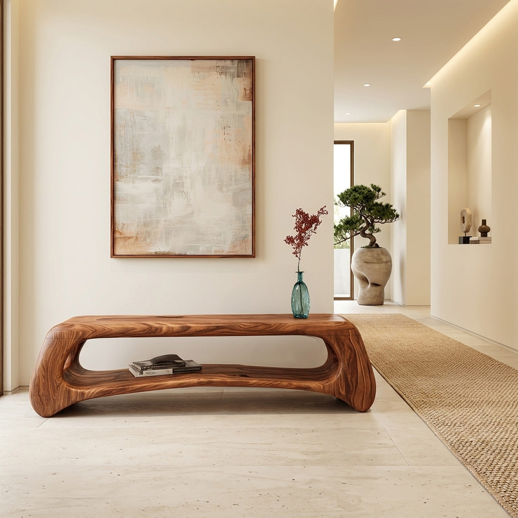 Minimal Natural Wood Gallery Bench For Living Room RTTHHNCHR126