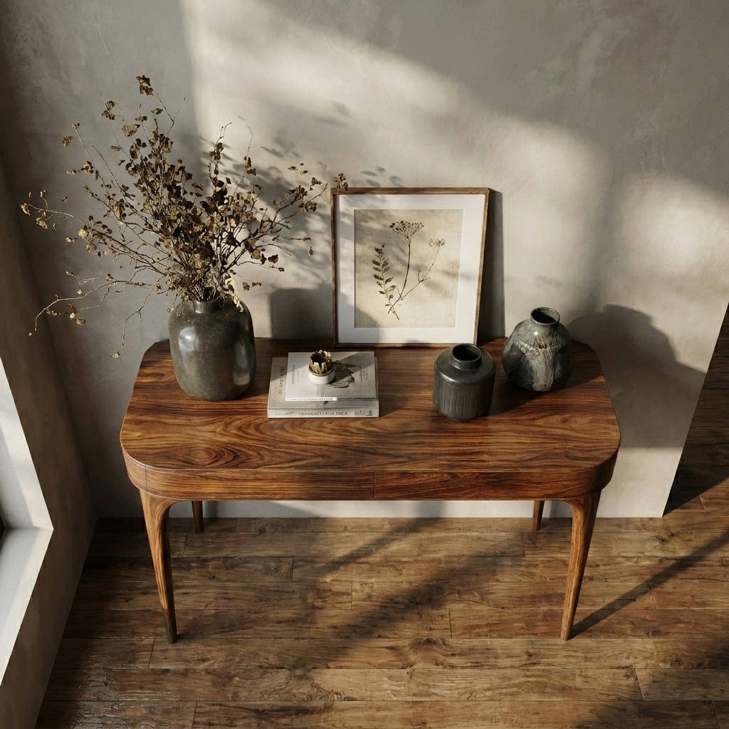 Minimalist Sculptural Wood Console Table For Modern Entryway RTTHHNCS025