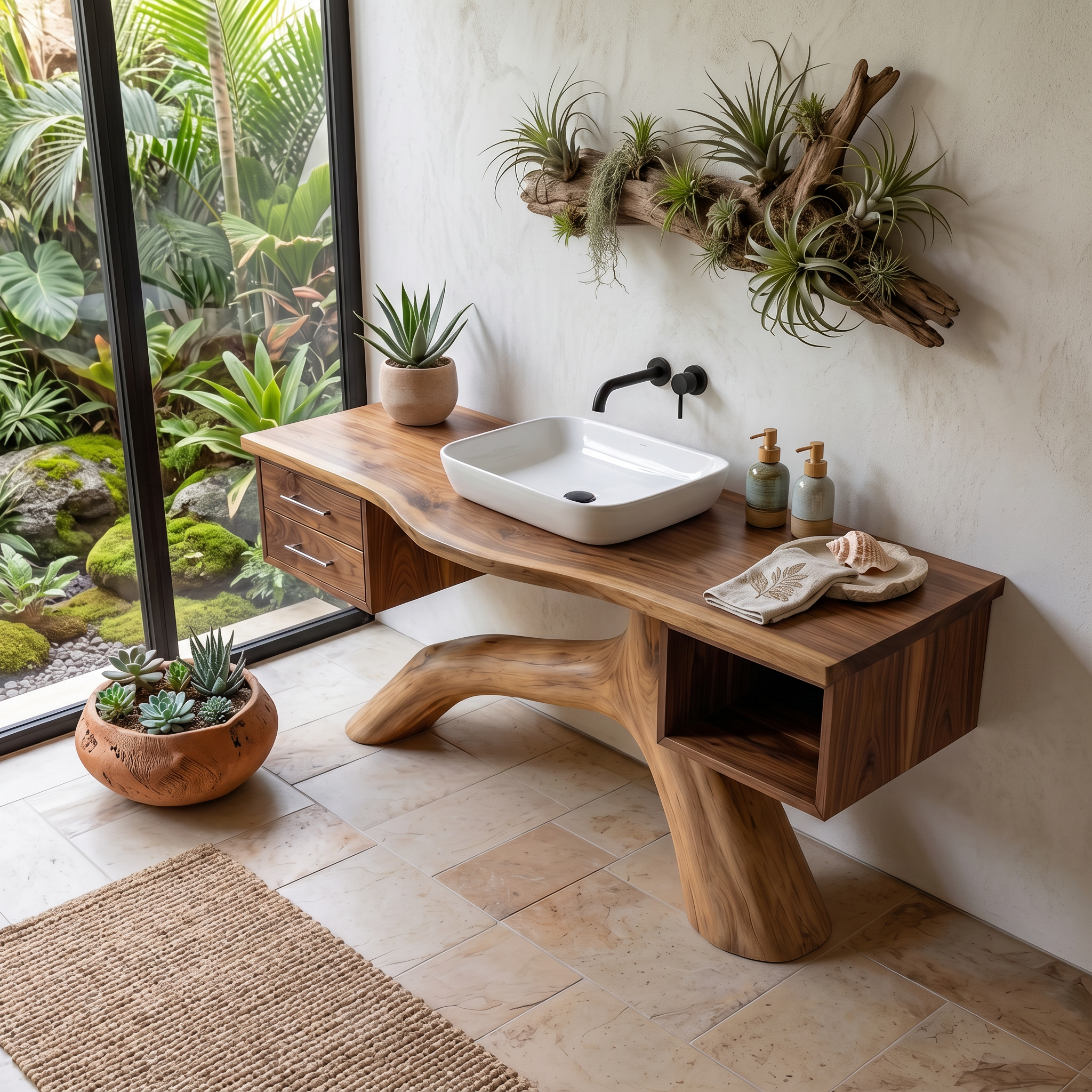 Tropical Double Sink Wood Vanity With Storage Resort Bathroom SILDTTRBRV148