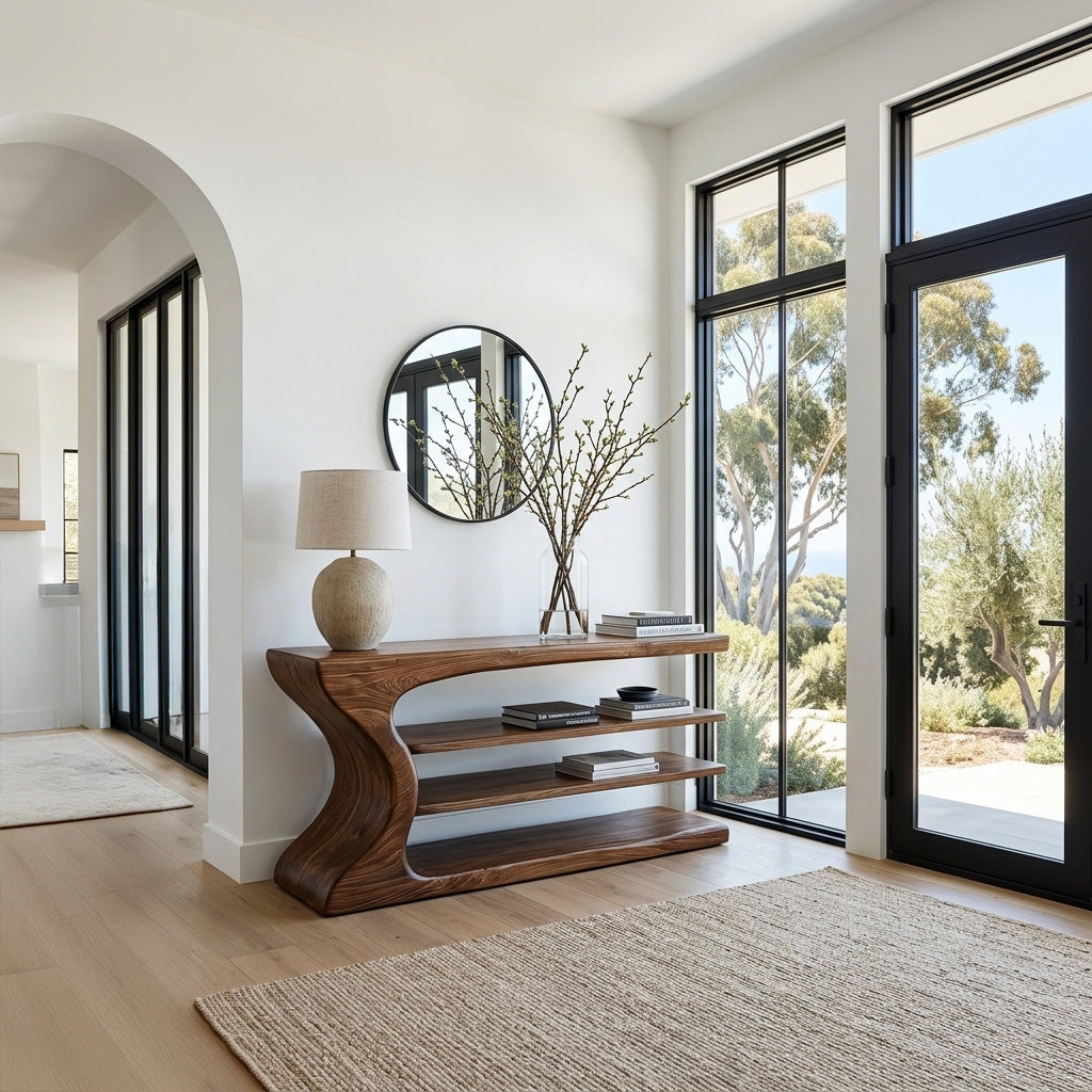 Artistic Natural Wood Console Table For Minimal Entry Interior RTTHHNCS034