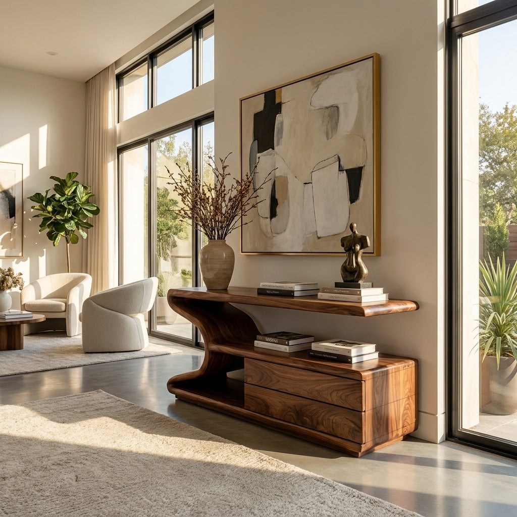 Modern Wooden Console Table With Storage For Statement Living Space RTTHHNCS035