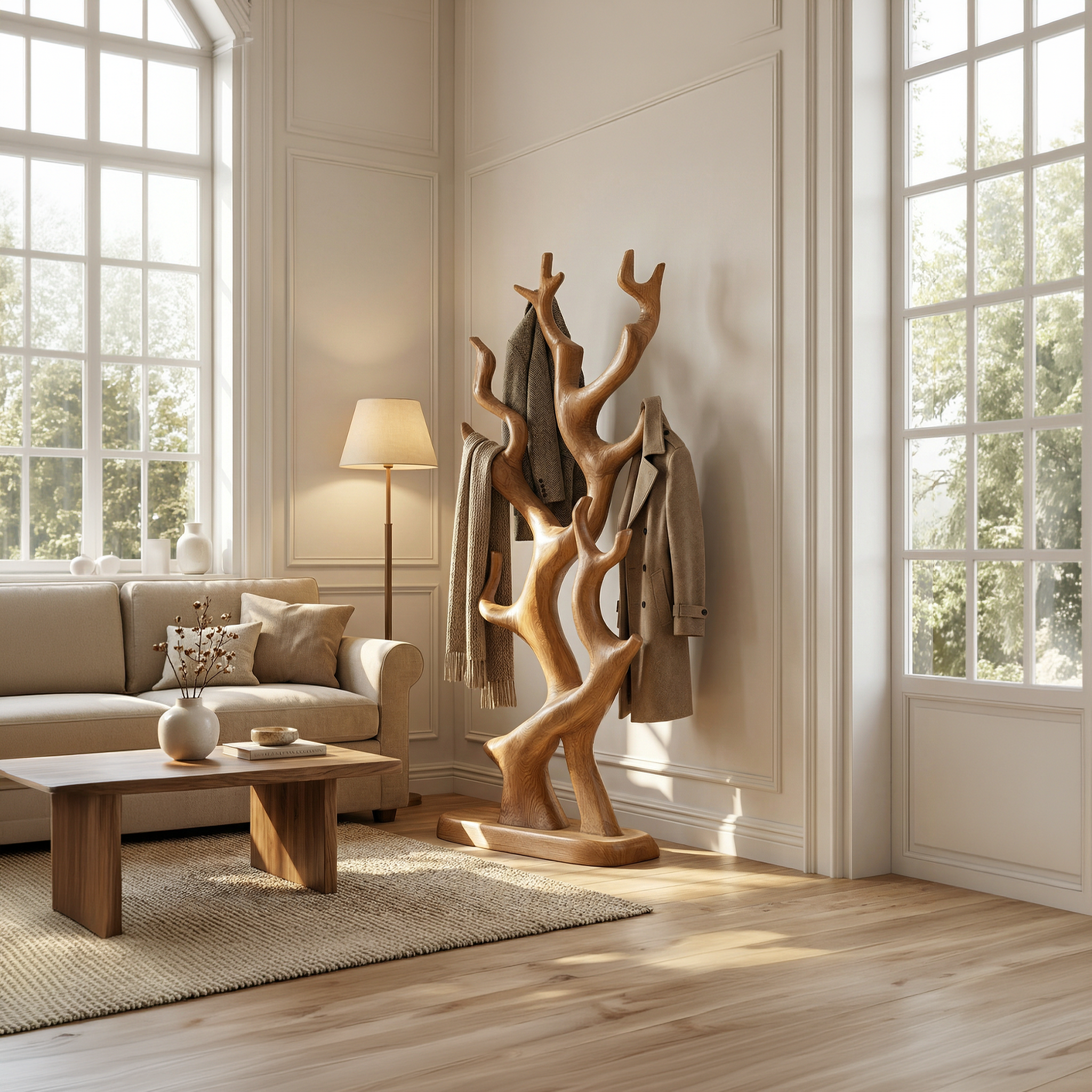 Rustic Tree Inspired Coat Stand For Entryway And Hallway Space SINLSATCR097