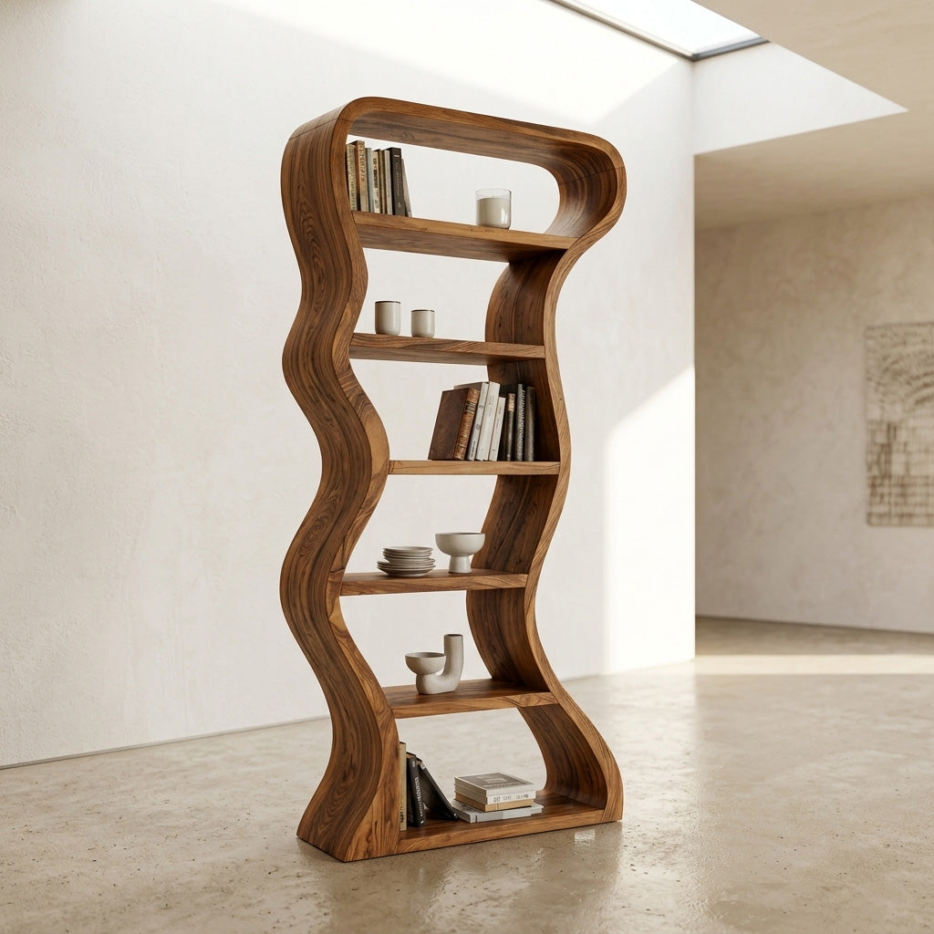 Organic Sculpture Wavy Bookshelf For Living Room Or Office Furniture SITHHNBS068