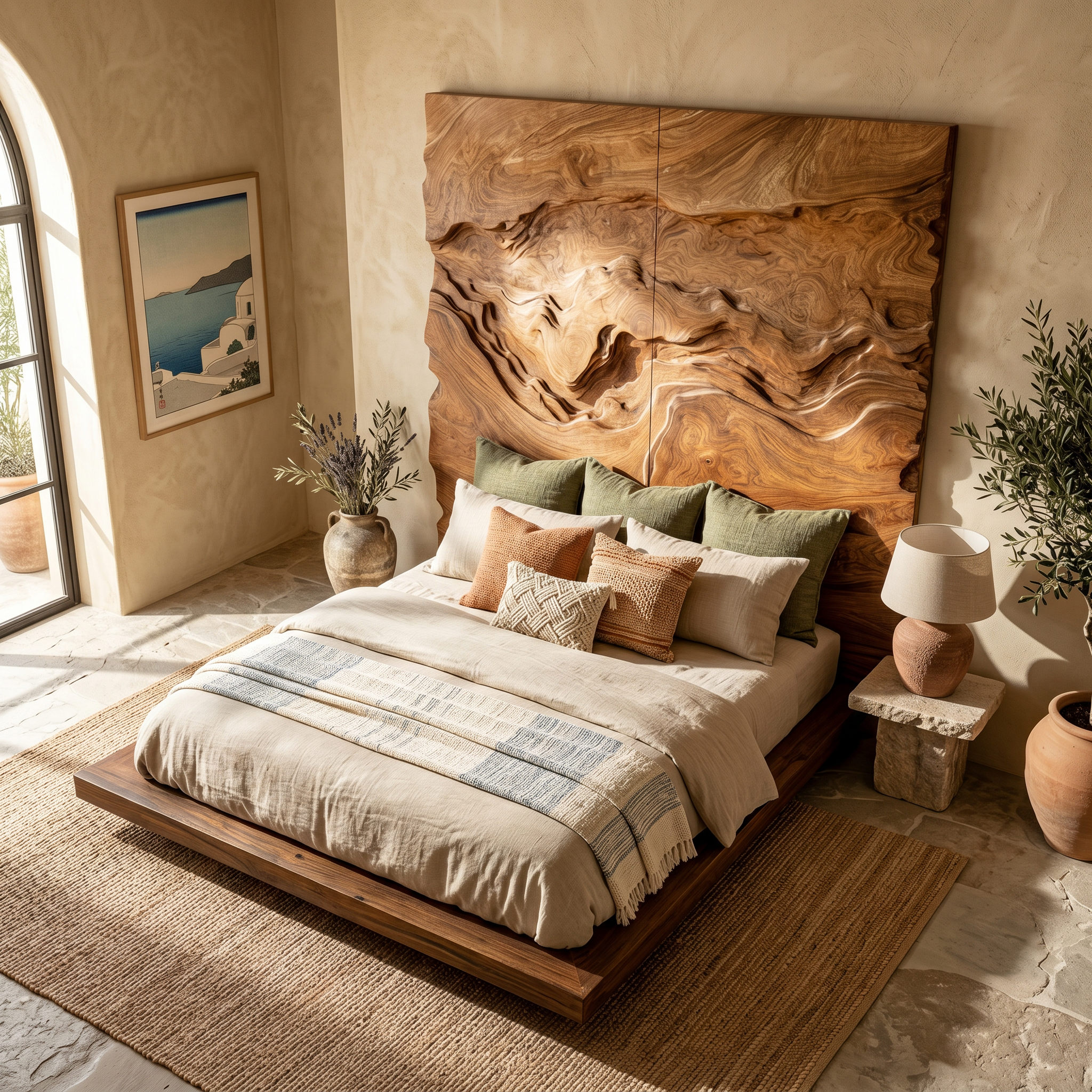 Organic Swirl Wood Headboard For Luxury Earth Tone Bedroom Decor SILDTTRHB011