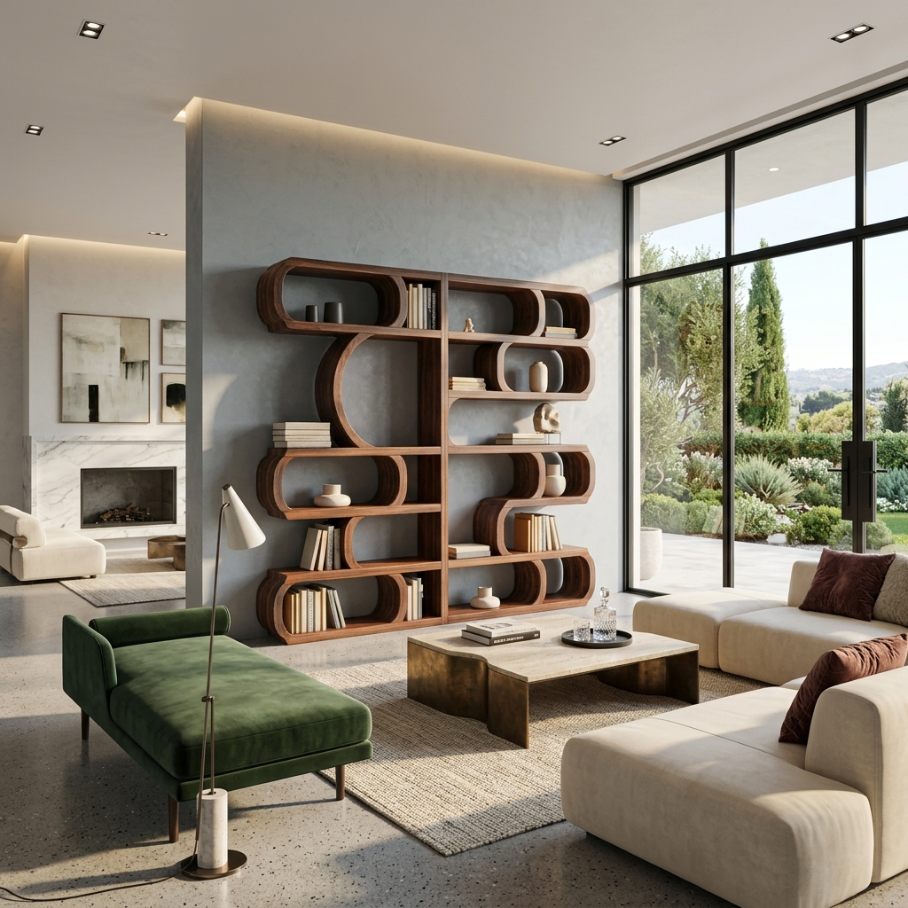 Modern Sculptural Bookshelf With Symmetrical Curves For Living Room Or Office SITHTTBS023