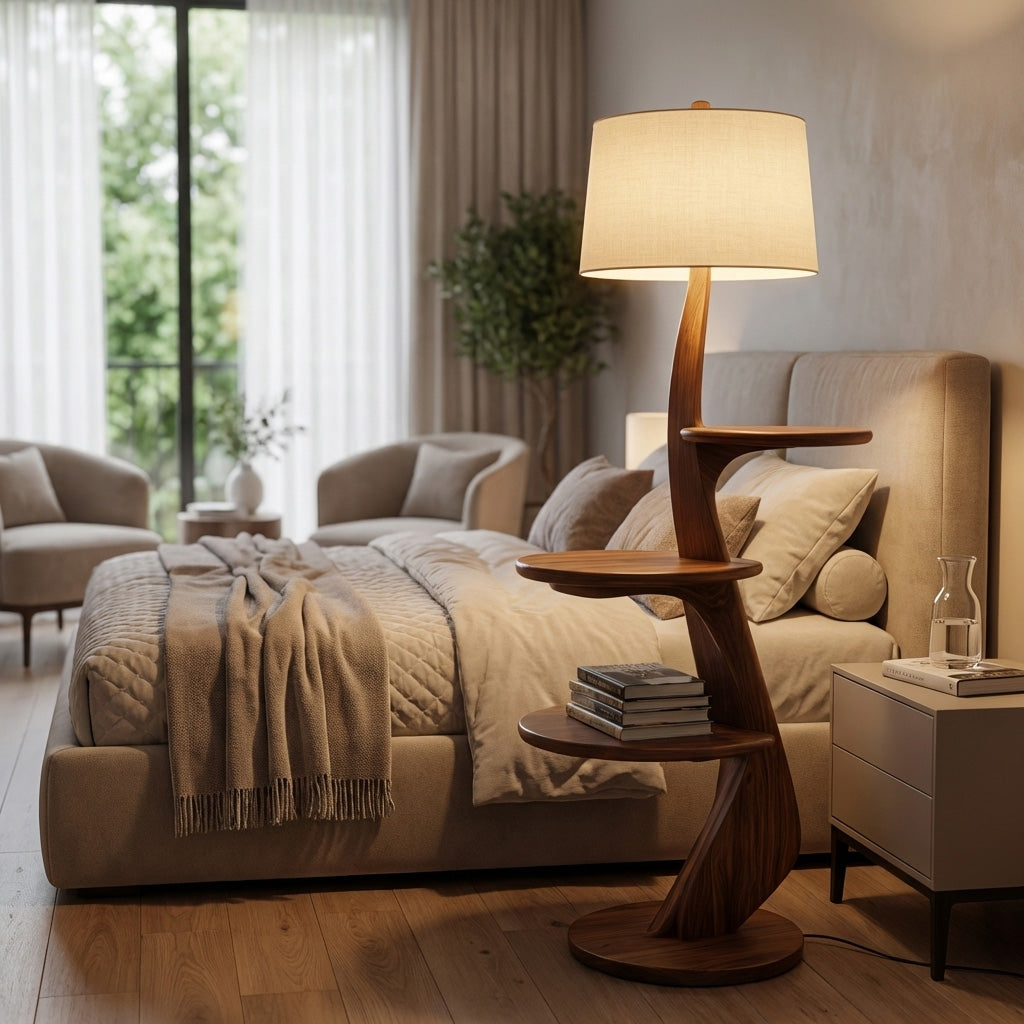 Contemporary Wooden Floor Lamp With Shelf For Living Room RTTHHNLAM072