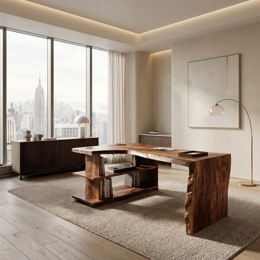 Modern L Shaped Desk With Bookshelf For Home Office SITHHNDE055