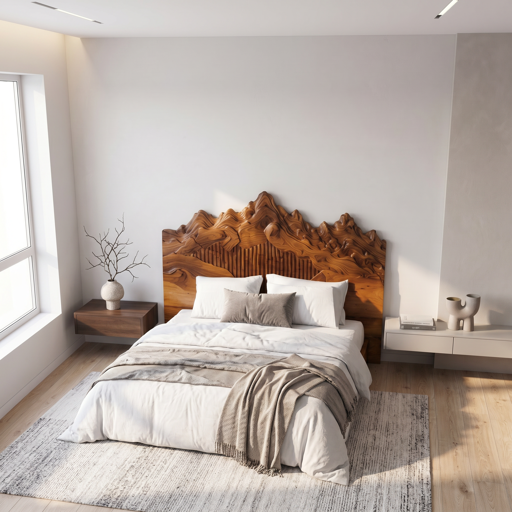 Rustic Mountain Peak Headboard Wooden Bed Headboard For Bedroom SINLSAHB045