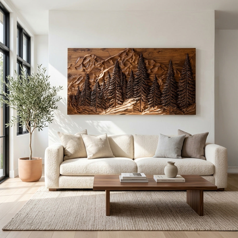 Rustic Forest Mountain Wood Wall Art For Living Room Decor RTTHHNWA210