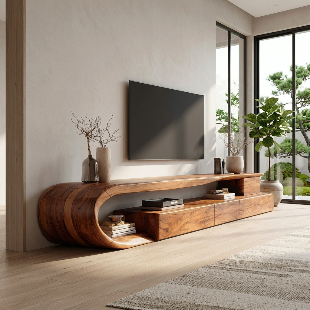 Modern Curved TV Console With Drawer For Living Room SITHHNTVC025