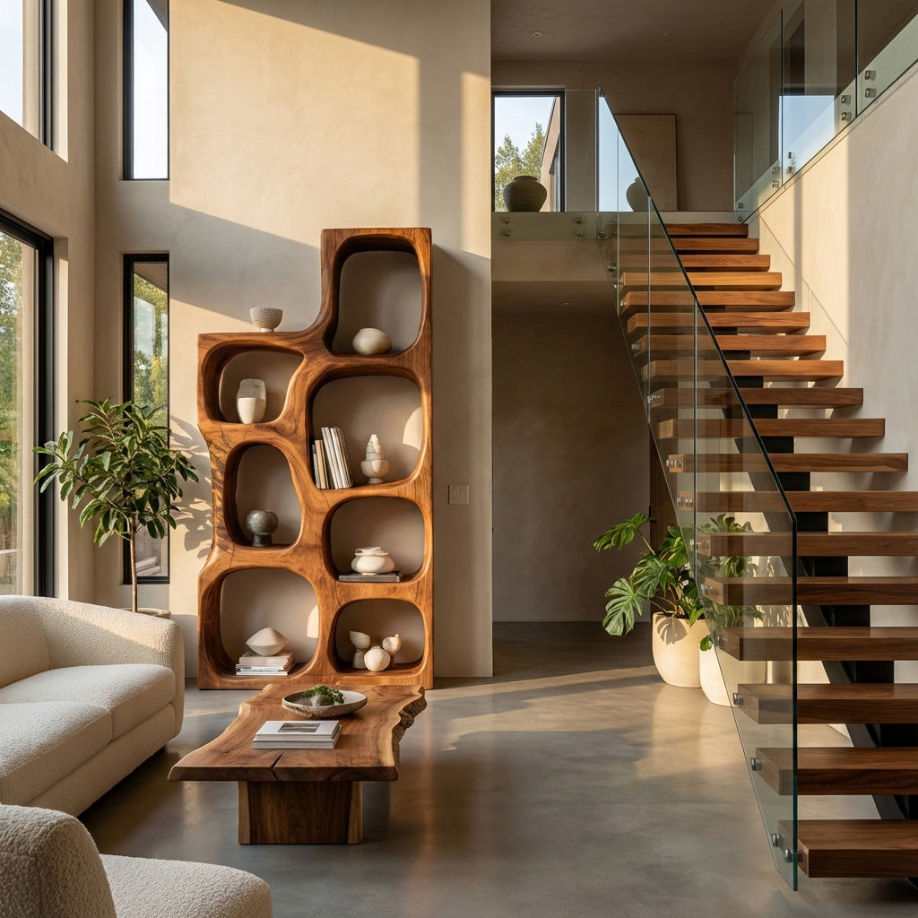 Organic Sculptural Wooden Bookshelf For Modern Living Room RTTHHNBS133