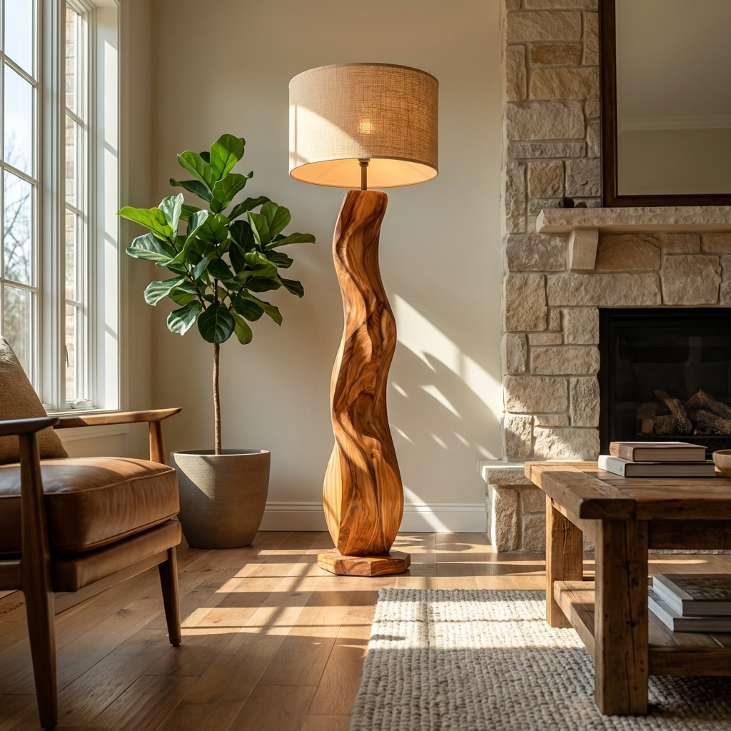 Modern Wood Floor Lamp Sculptural Design For Living Room RTTHTTLAM034