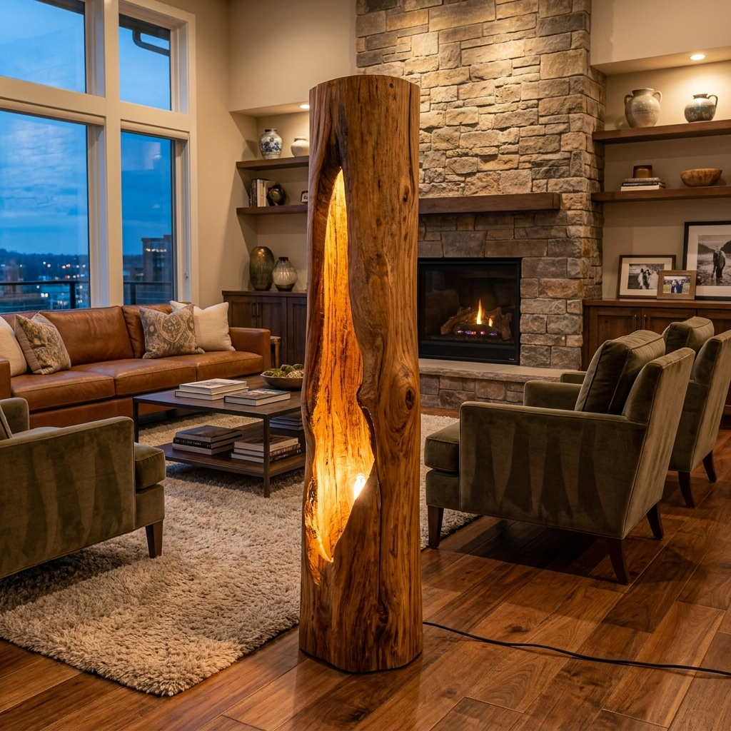 Rustic Wooden Floor Lamp Sculptural Design For Cozy Bedroom RTTHTTLAM047
