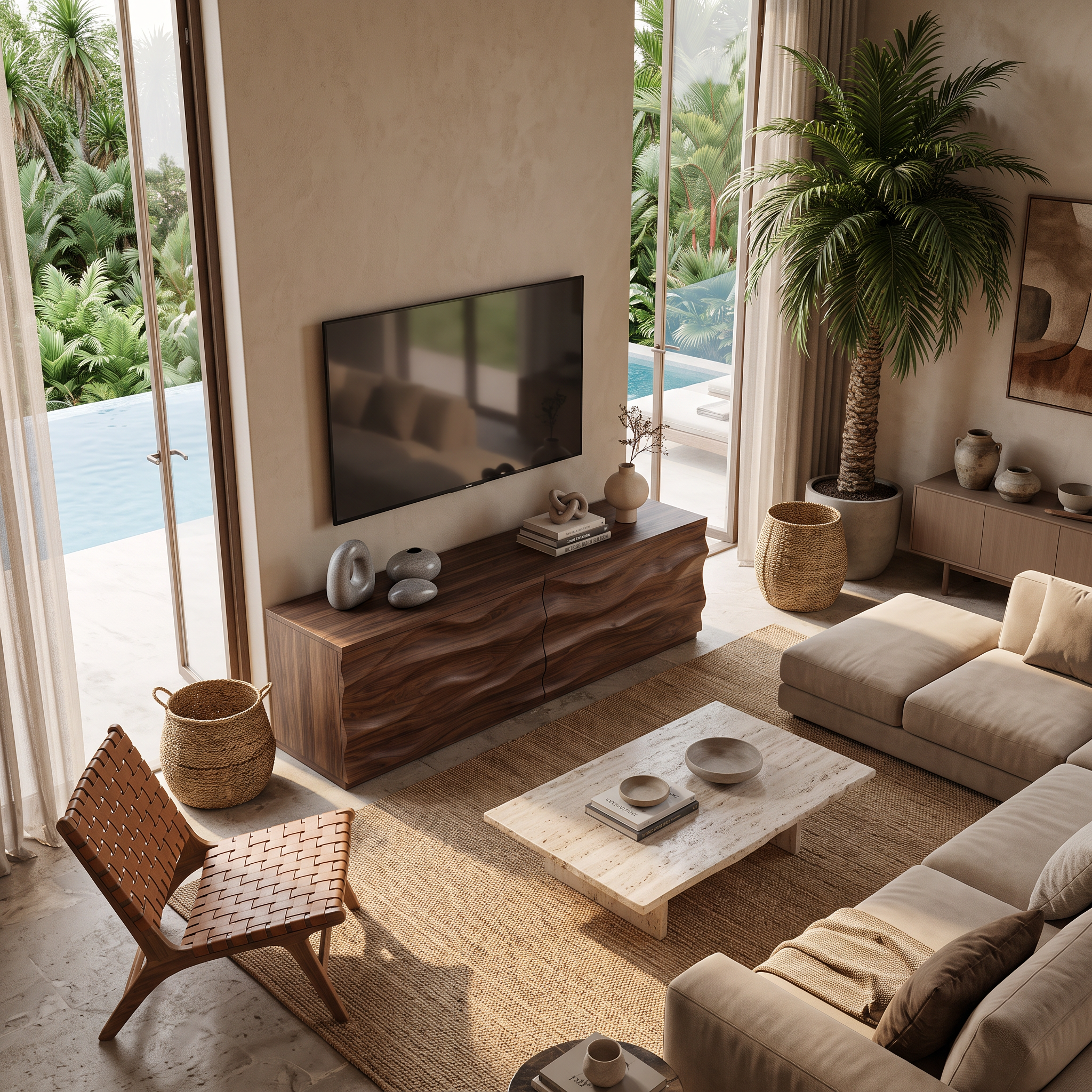Modern Carved Media Console With Wave Front For Living Room SITHTTTVC021