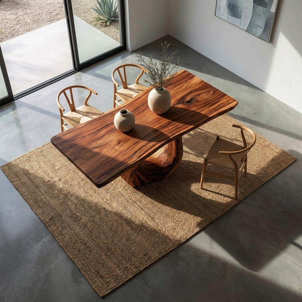 Modern Wooden Dining Table With Sculptural Base For Dining RTTHHNDN046