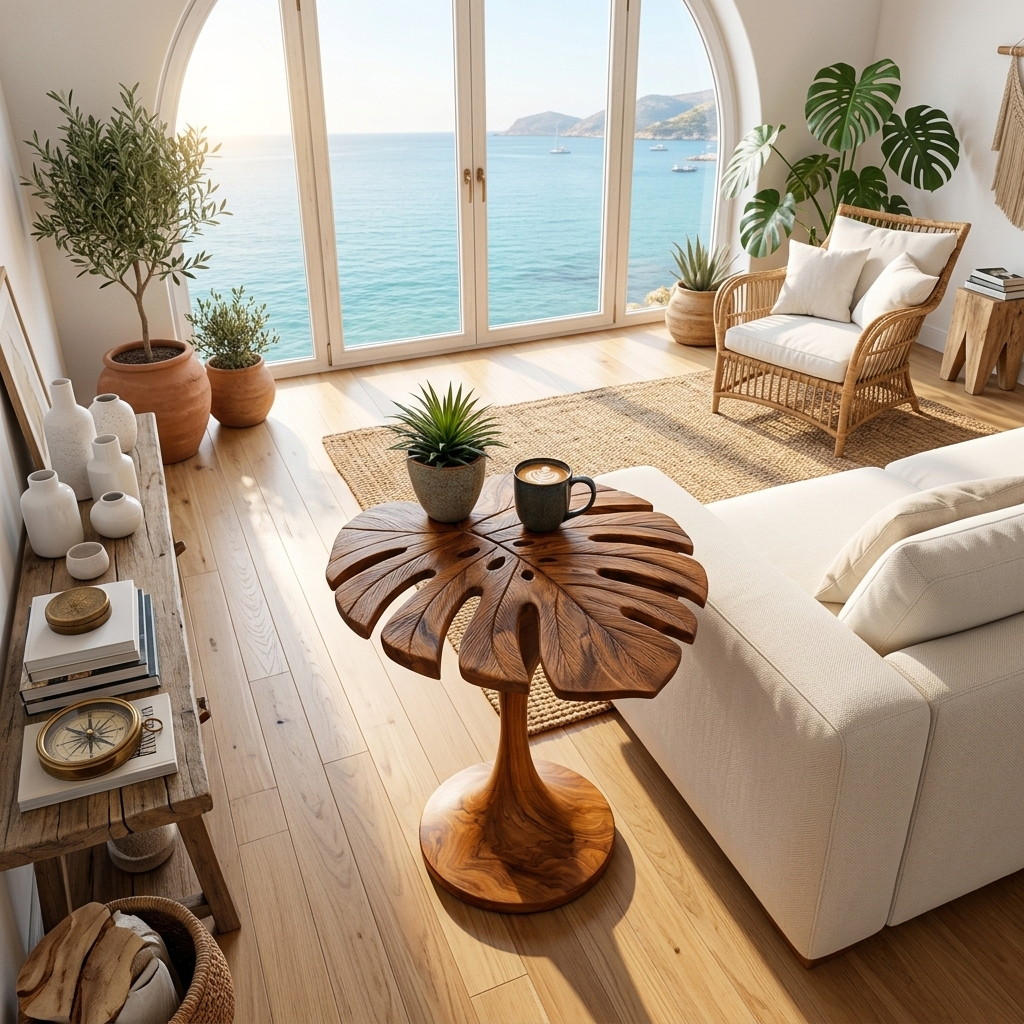 Handmade Wooden Side Table Leaf Shape Top For Sofa Side RTTHTTSTA067
