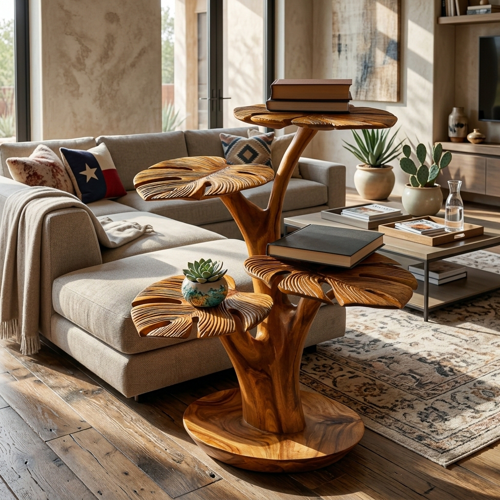Organic Wooden Side Table With Multi-branched Tabletop For Home RTTHTTSTA061