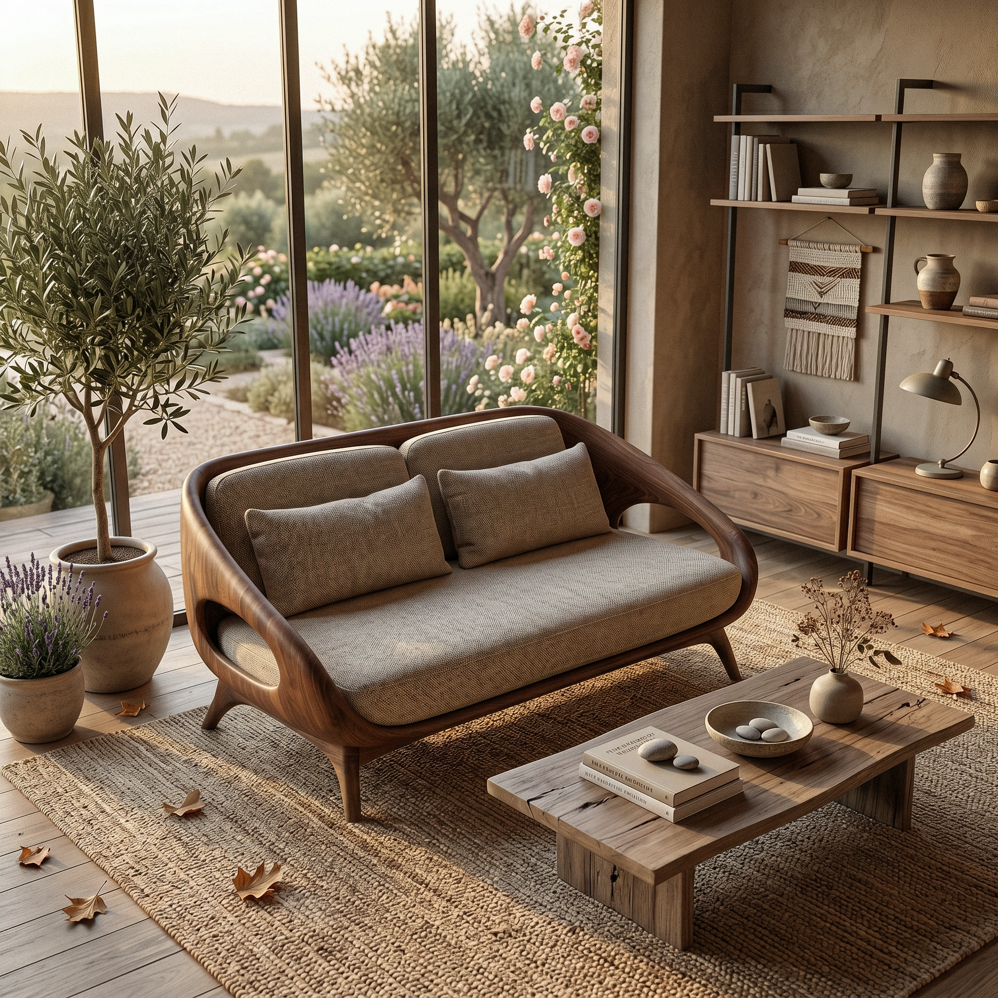 Artistic Wooden Sofa With Soft Lines For Home Lounge RTTHTTSF044