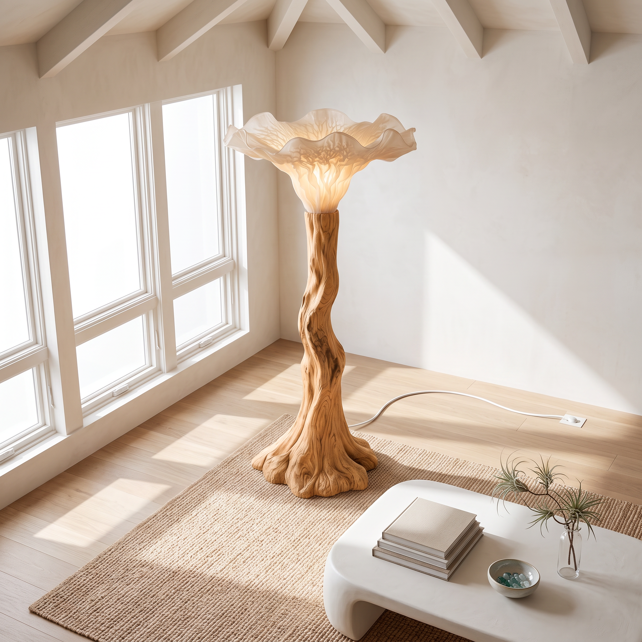 Japandi Floor Lamp Carved Mushroom Base Living Room SINLSAFLP140