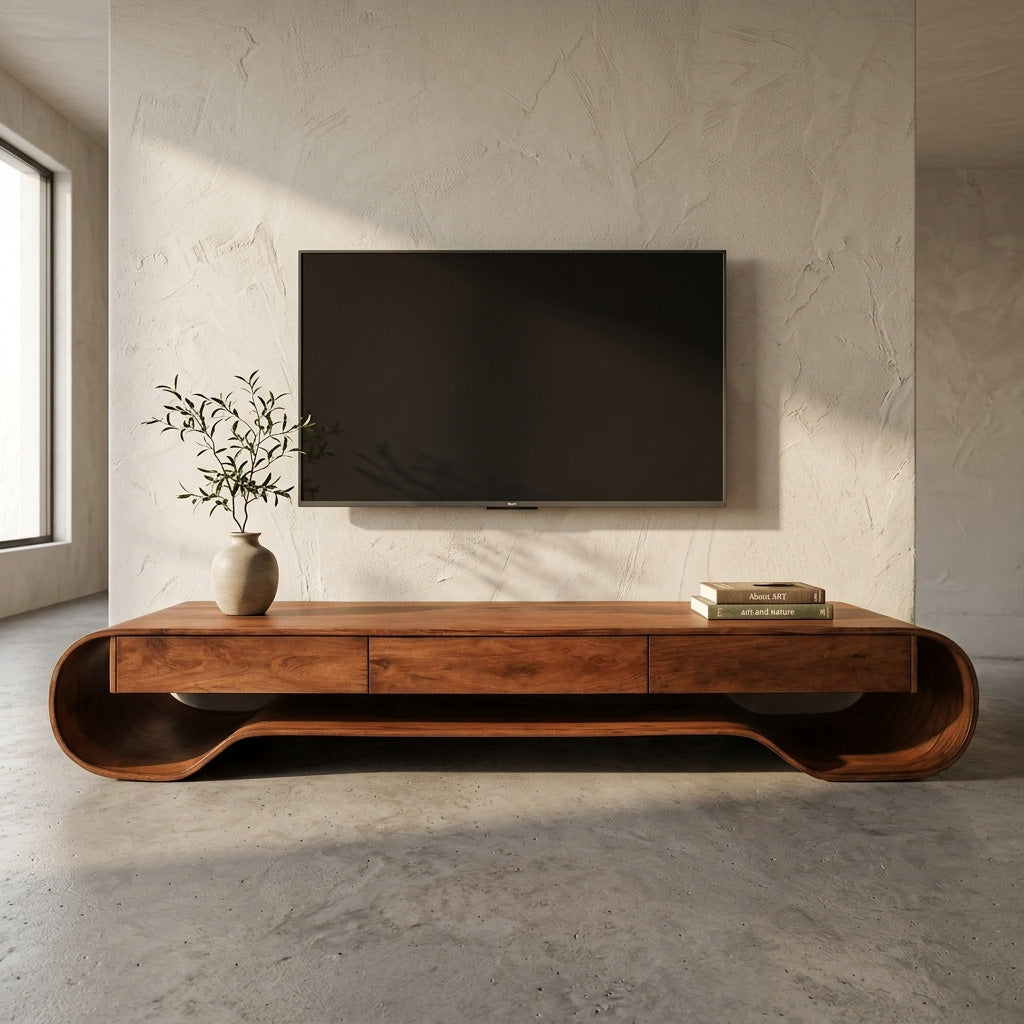 Sculpted Curved Media Console With Storage For Living Room RTTHHNTVC048