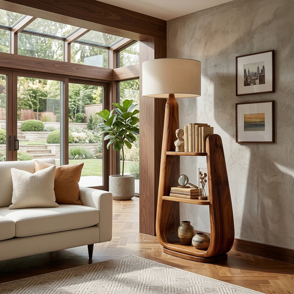 Mid Century Floor Lamp With Unique Integrated Shelving For Interior RTTHHNLAM074