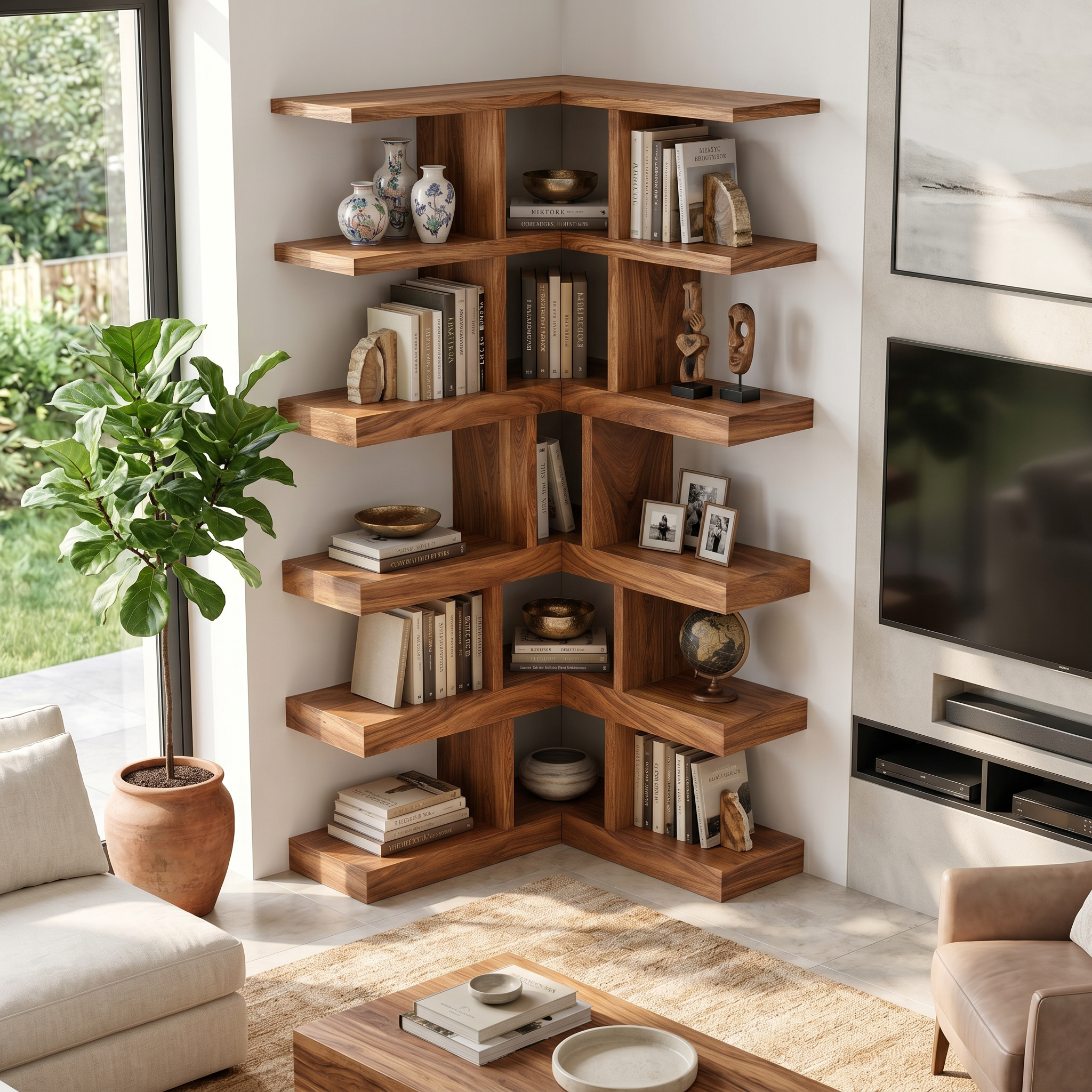 Contemporary Corner Bookcase For Modern Living Room SILDTTNBS055
