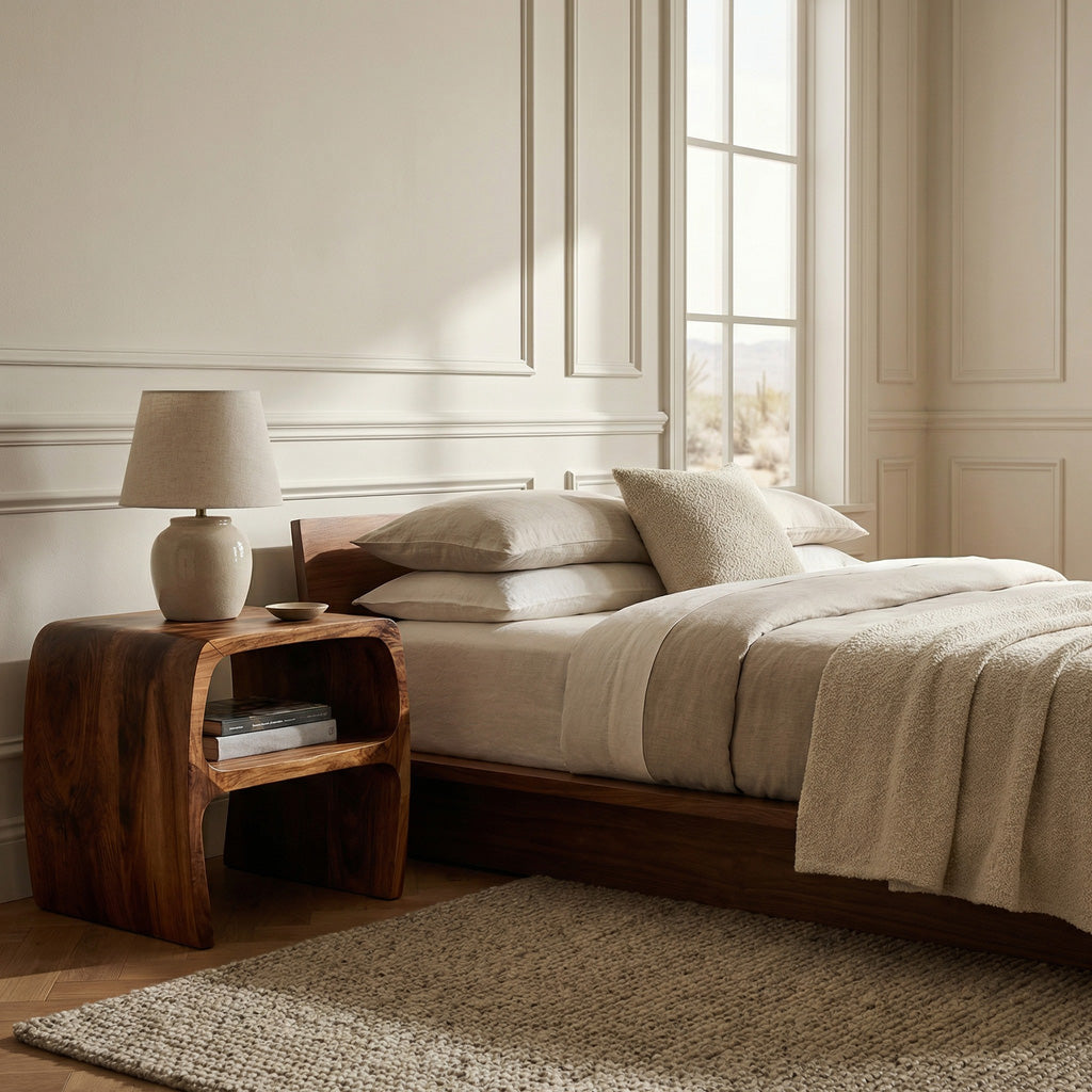 Modern Sculptural Nightstand With Open Storage For Bedroom RTTHHNNS025