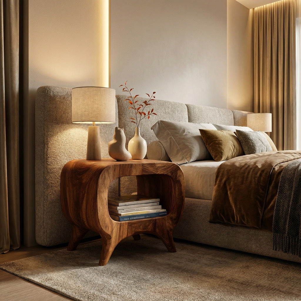 Modern Wood Nightstand With Rounded Edges For Bedroom RTTHHNNS029