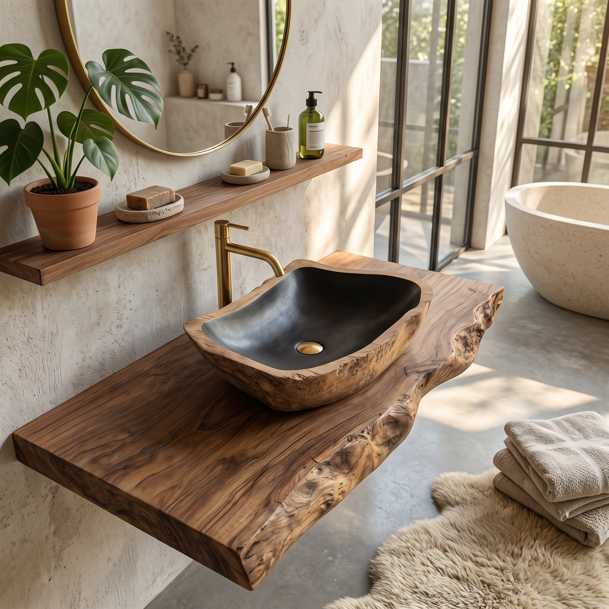 Rustic Mid Century Solid Wood Sink For Bathroom Decor SILDTTRVS009