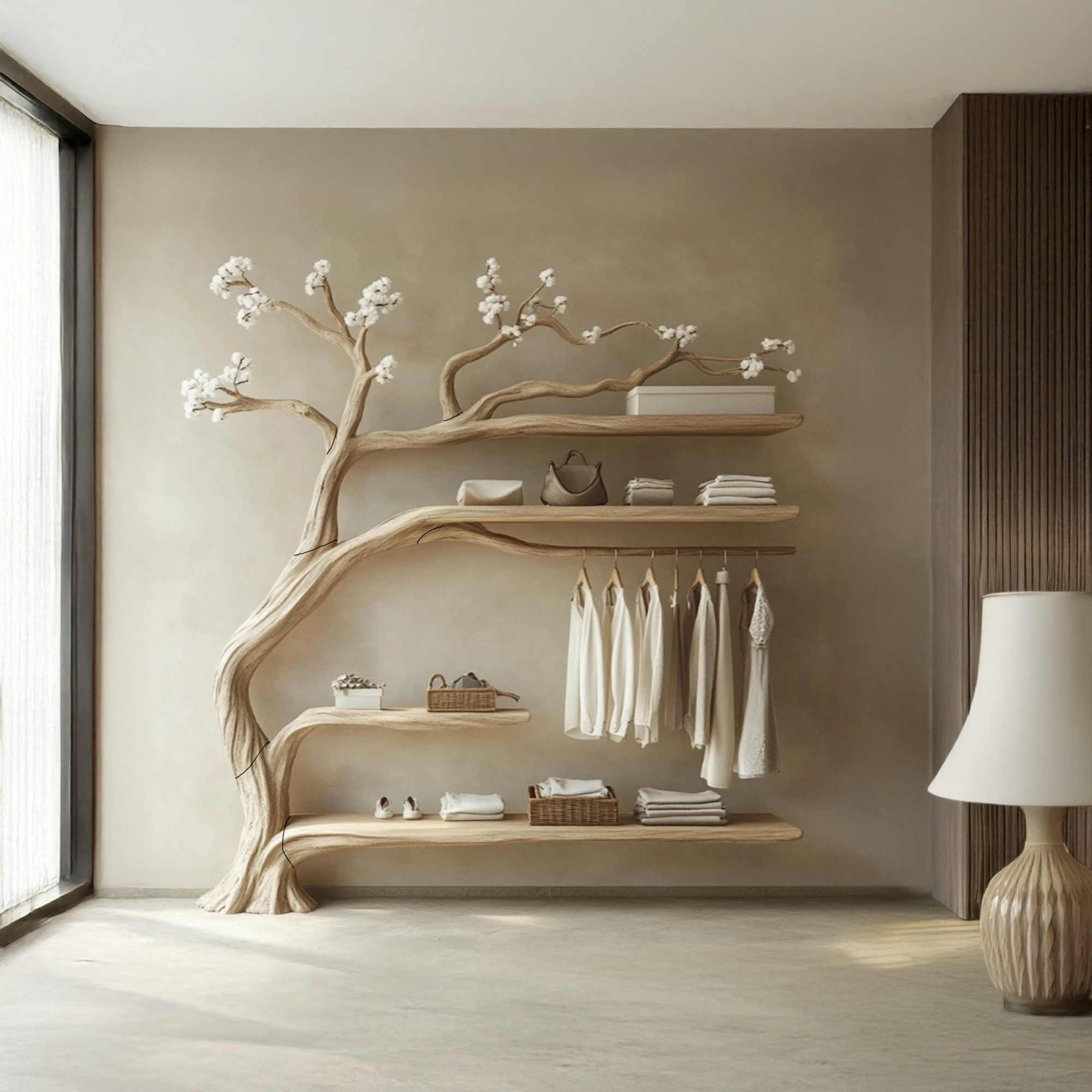 Wood Tree Branch Coat Rack Handcrafted SINLTB134