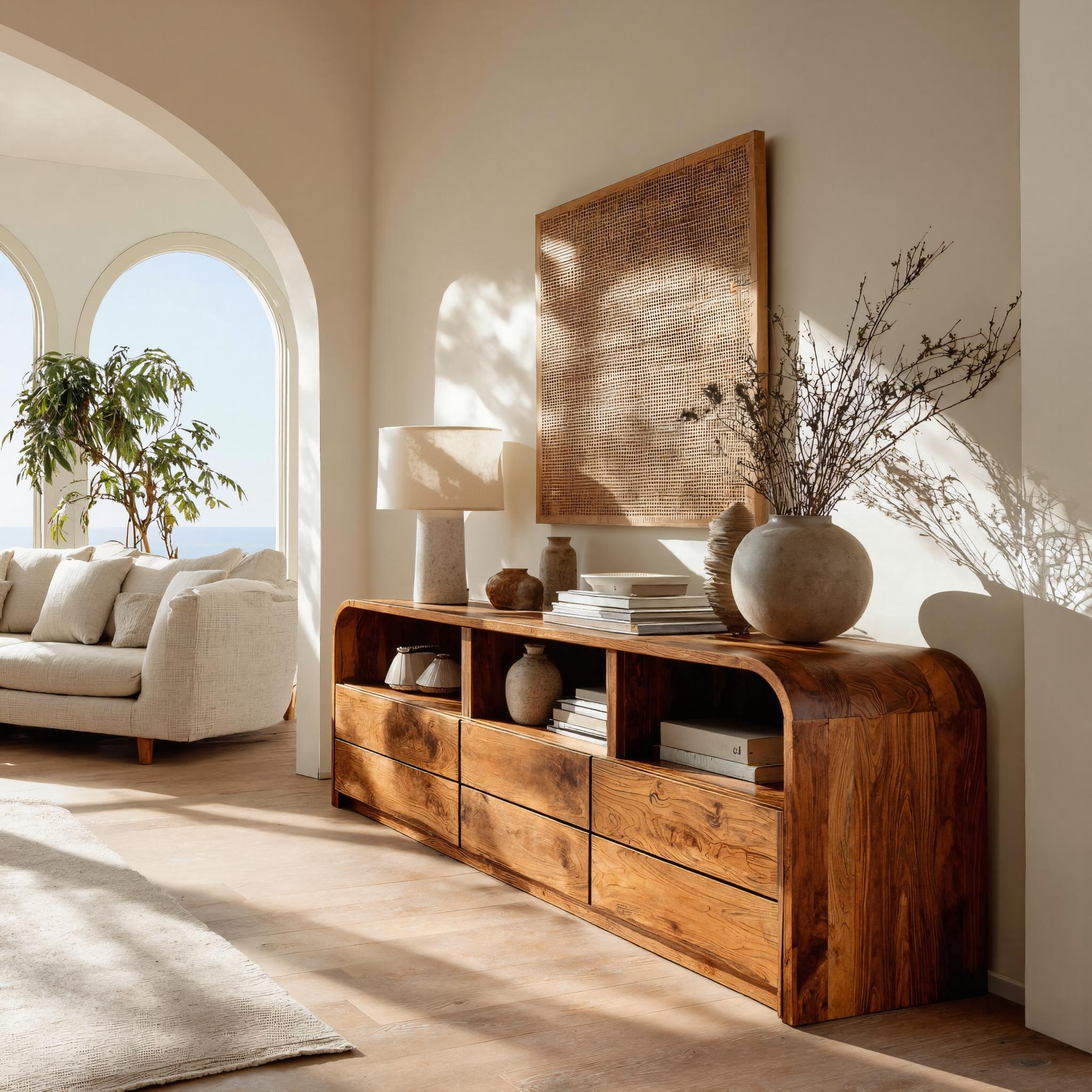Modern Natural Wood Sideboard With Open Shelf For Home RTTHHNSD027