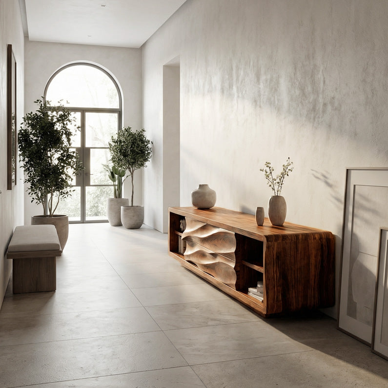 Quiet Luxury Low Sculpted Sideboard For Living Room RTTHHNSD024