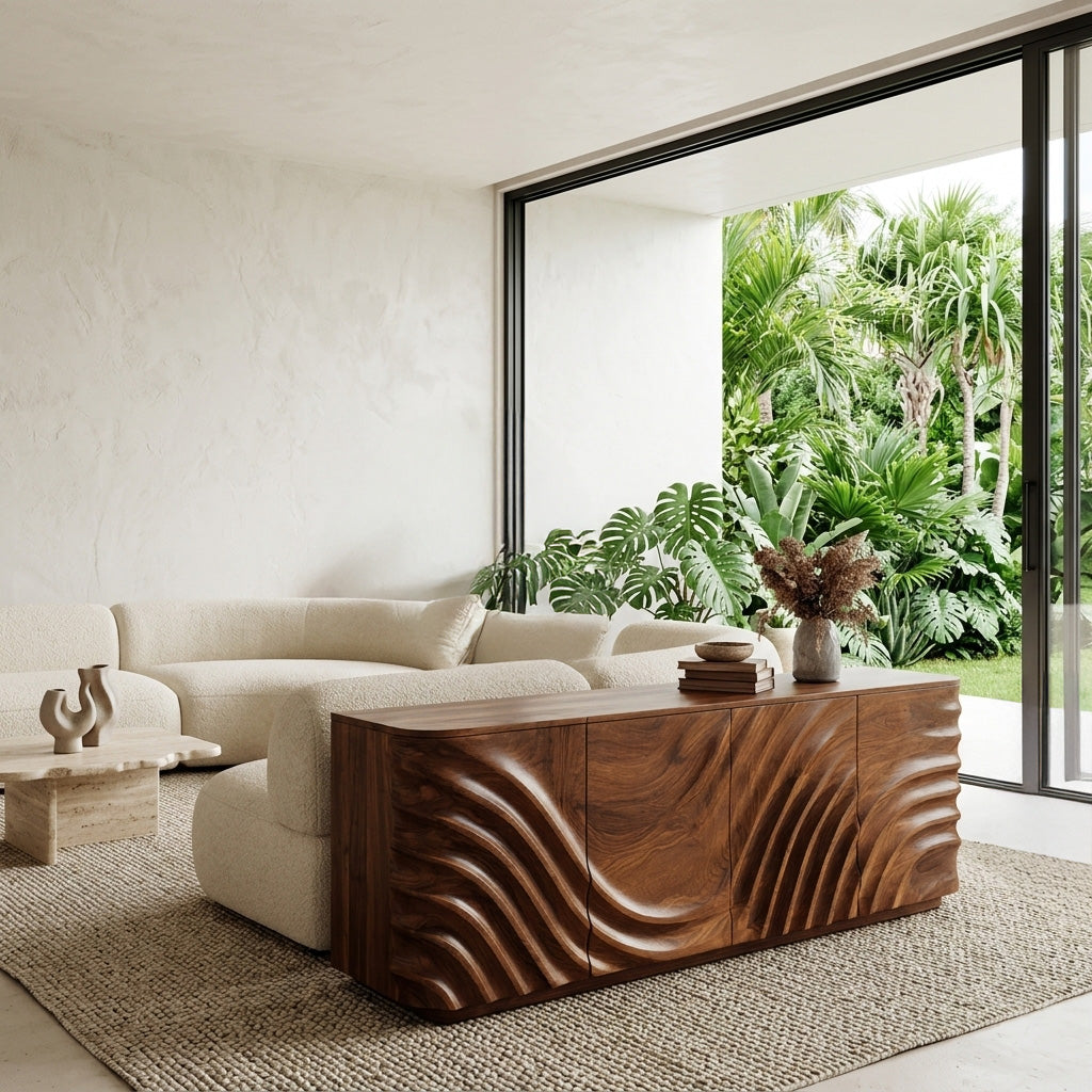 Modern Wooden Sideboard With Carved Door For Minimalist Living Space RTTHHNSD039