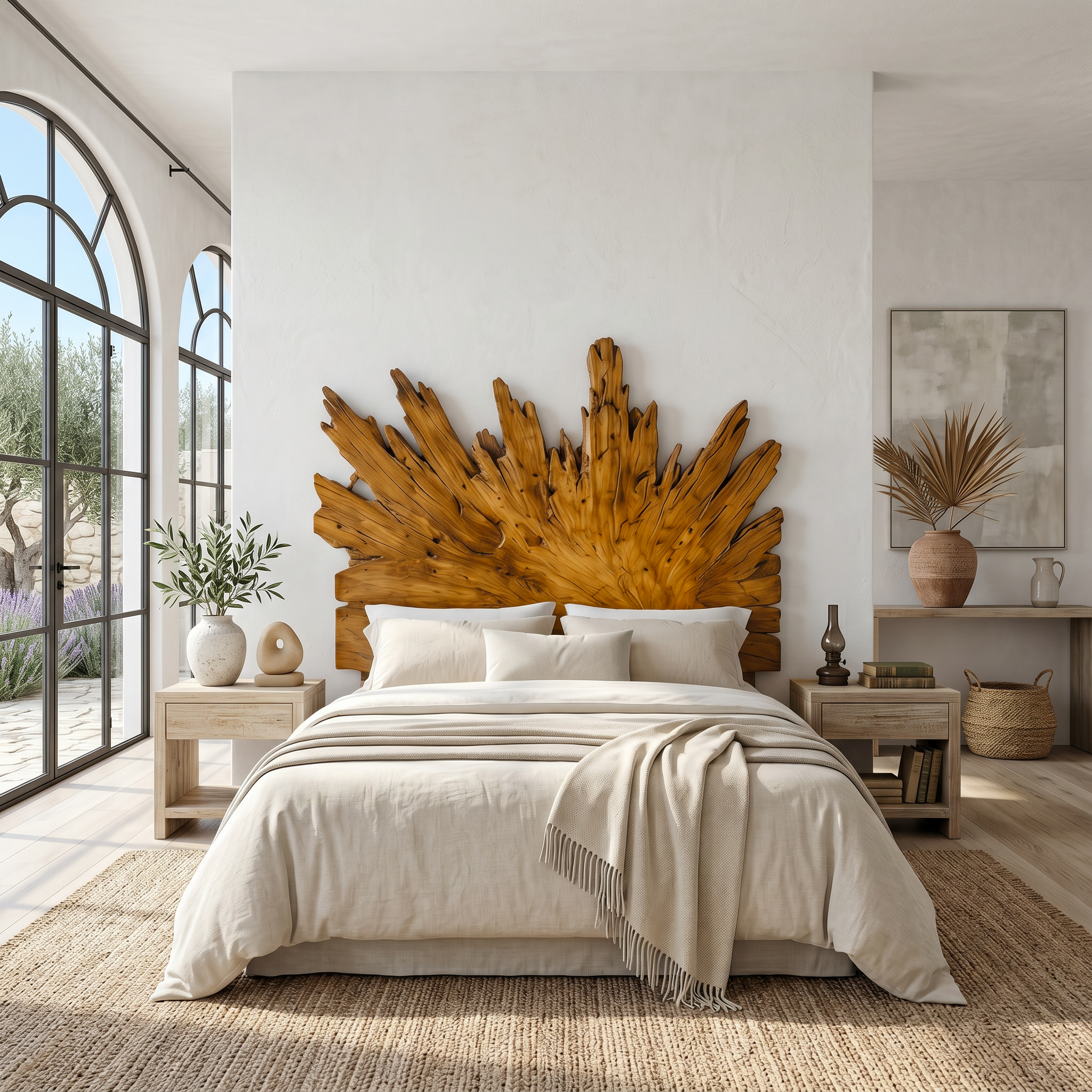 Art Deco Sunburst Headboard Wooden Bed Headboard For Bedroom SINLSAHB055