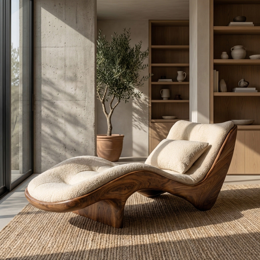 Organic Modern Natural Wood Lounge Chair For Reading Nook RTTHHNSFA031