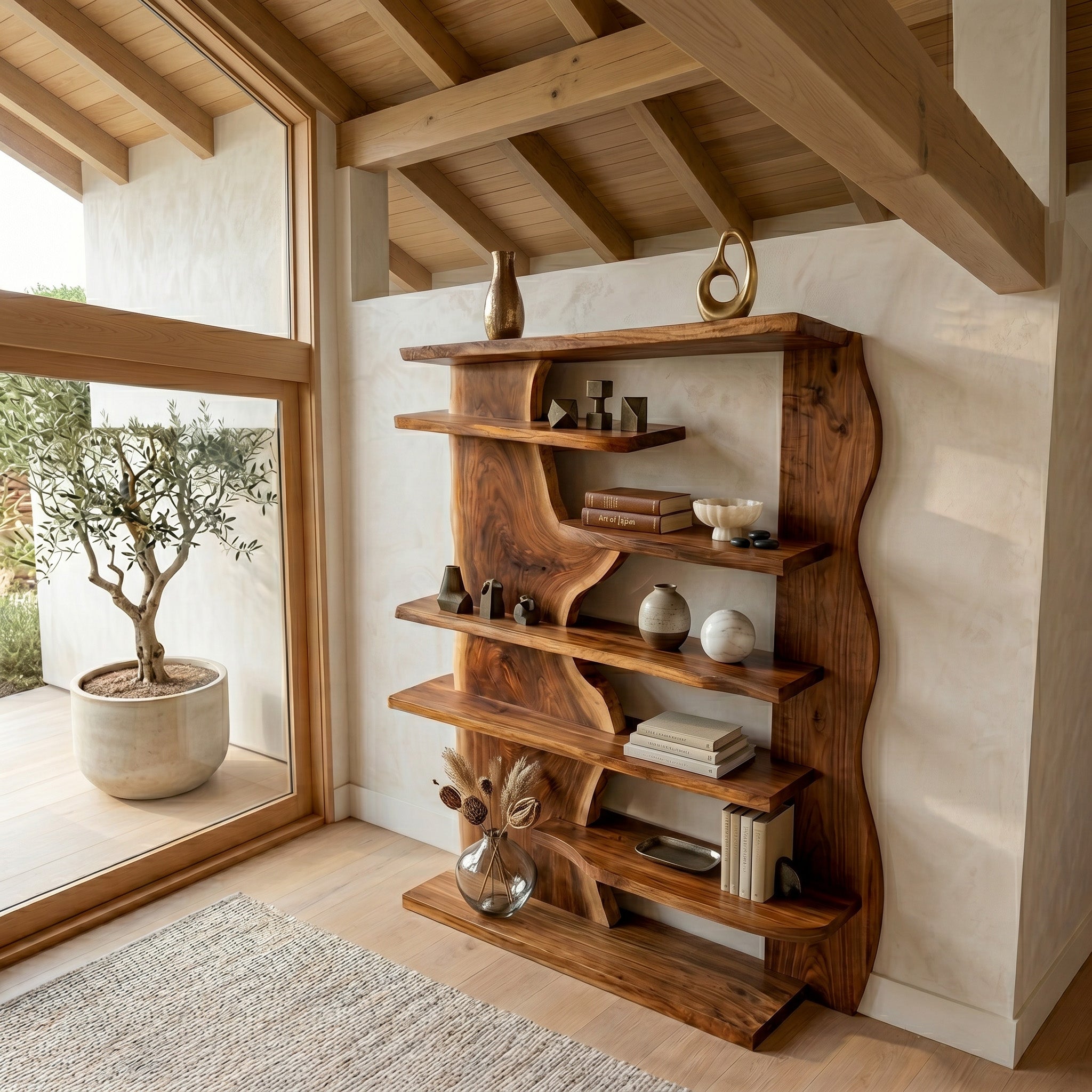 Organic Live Edge Wooden Standing Shelf For Living Room RTTHHNSS016