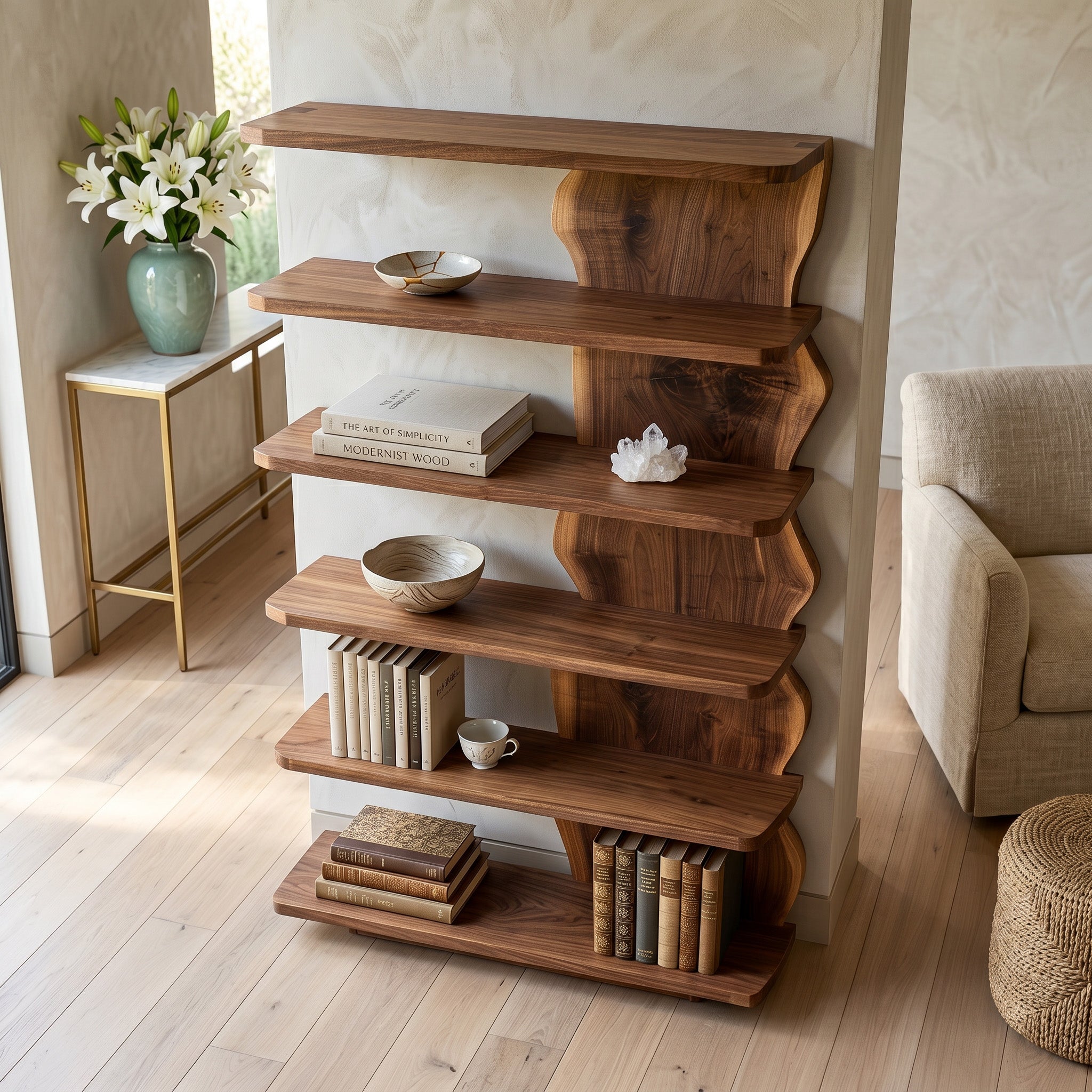 Scandinavian Natural Wood Standing Shelf For Corner Space RTTHHNSS021